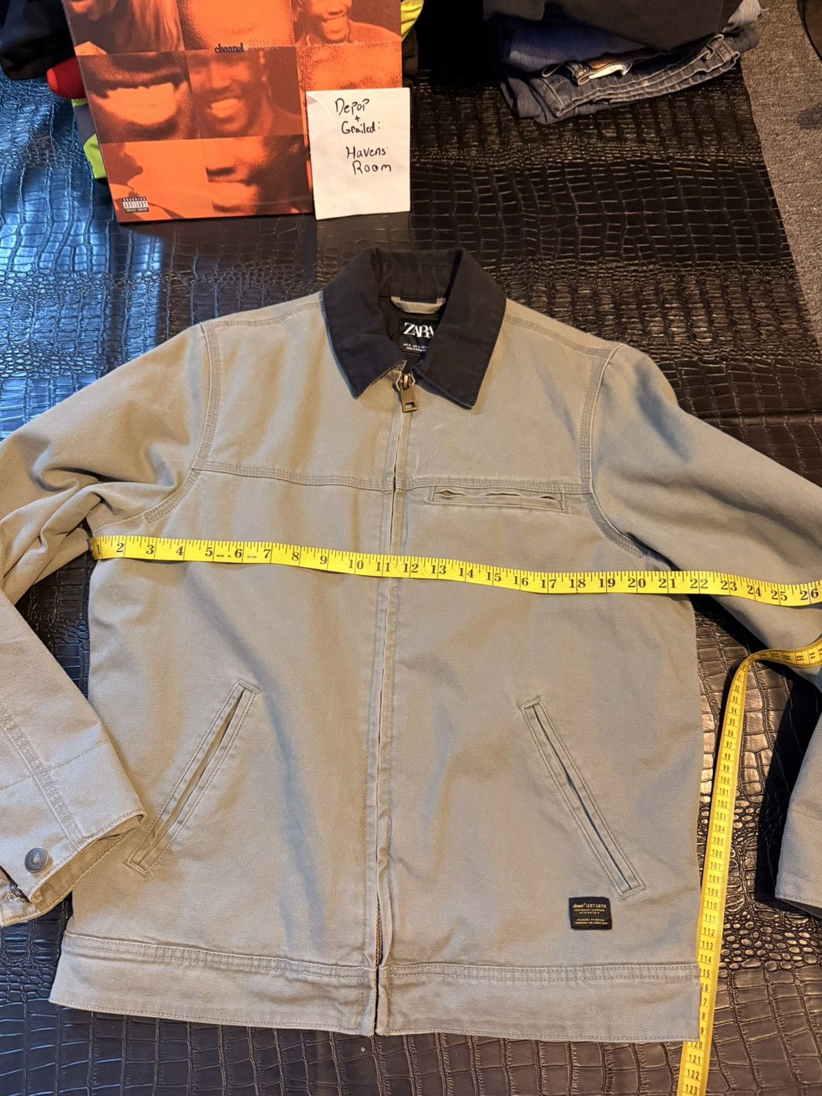 Zara ZARA Zip‑Up Jacket – Stone Green Black Collar – Size S Size US S / EU 44-46 / 1 - 2 Thumbnail