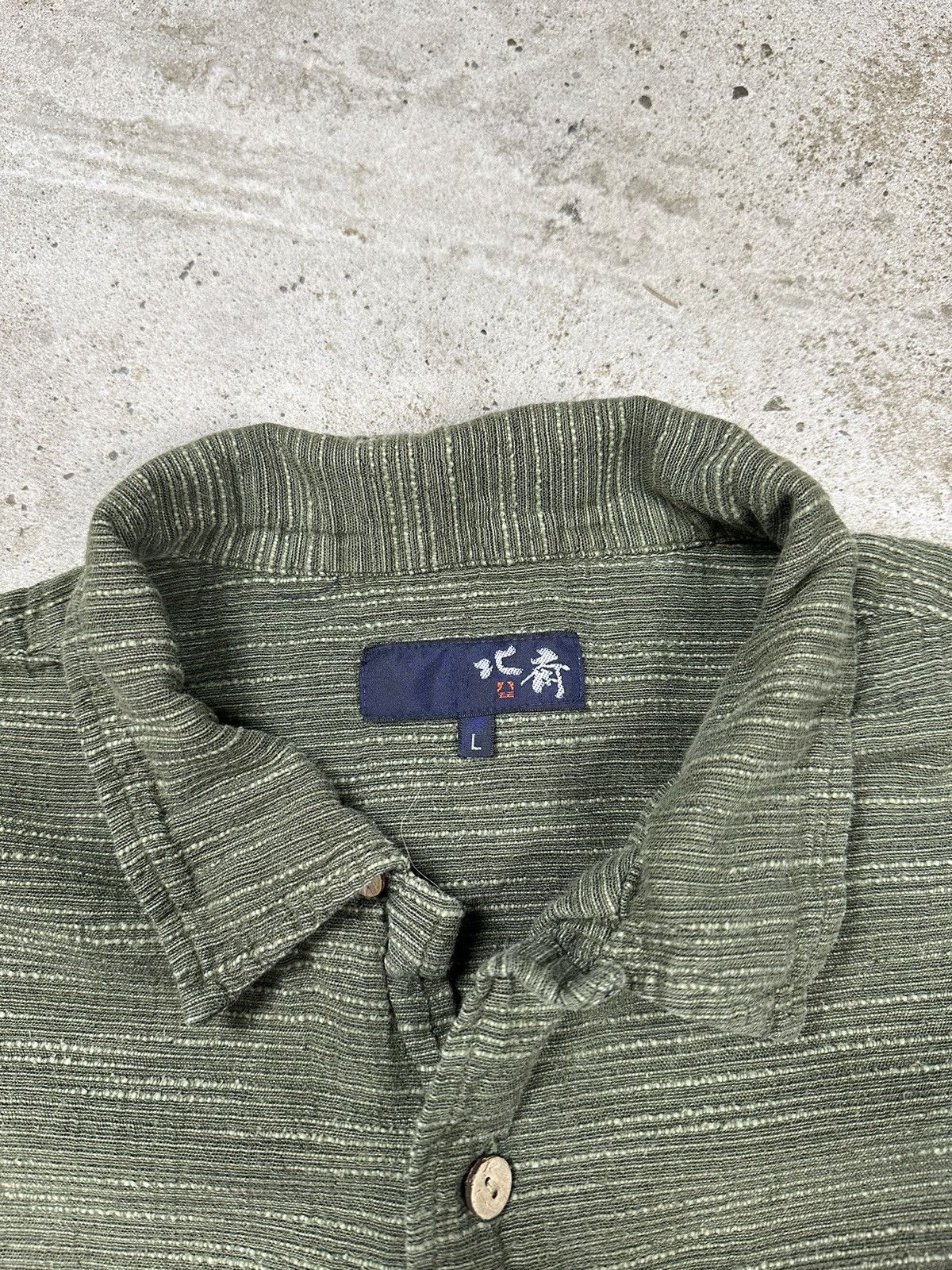 Japanese Brand × Vintage Vintage Y2K Japanese Khaki Striped Short Sleeve Shirt Size US M / EU 48-50 / 2 - 10 Thumbnail