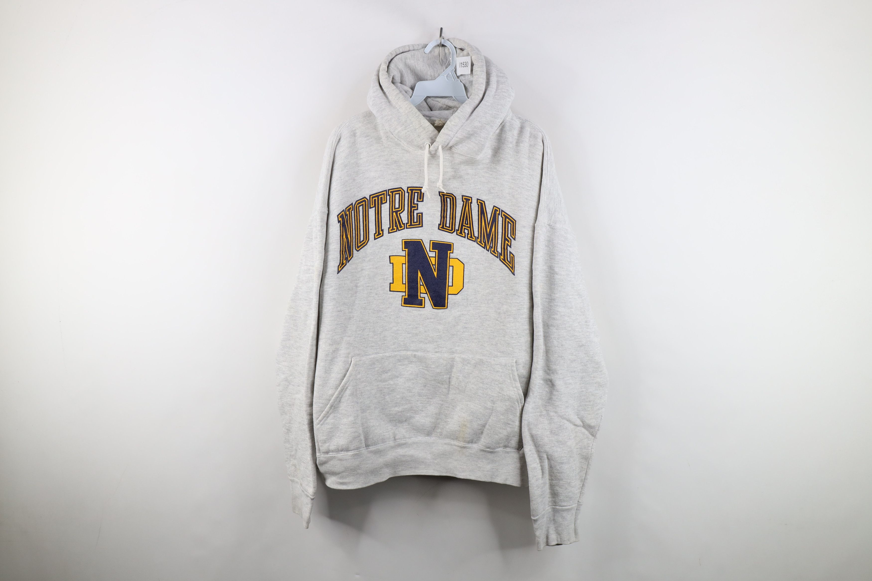 Vintage 90s Notre Dame University Hoodie Sweatshirt Gray USA