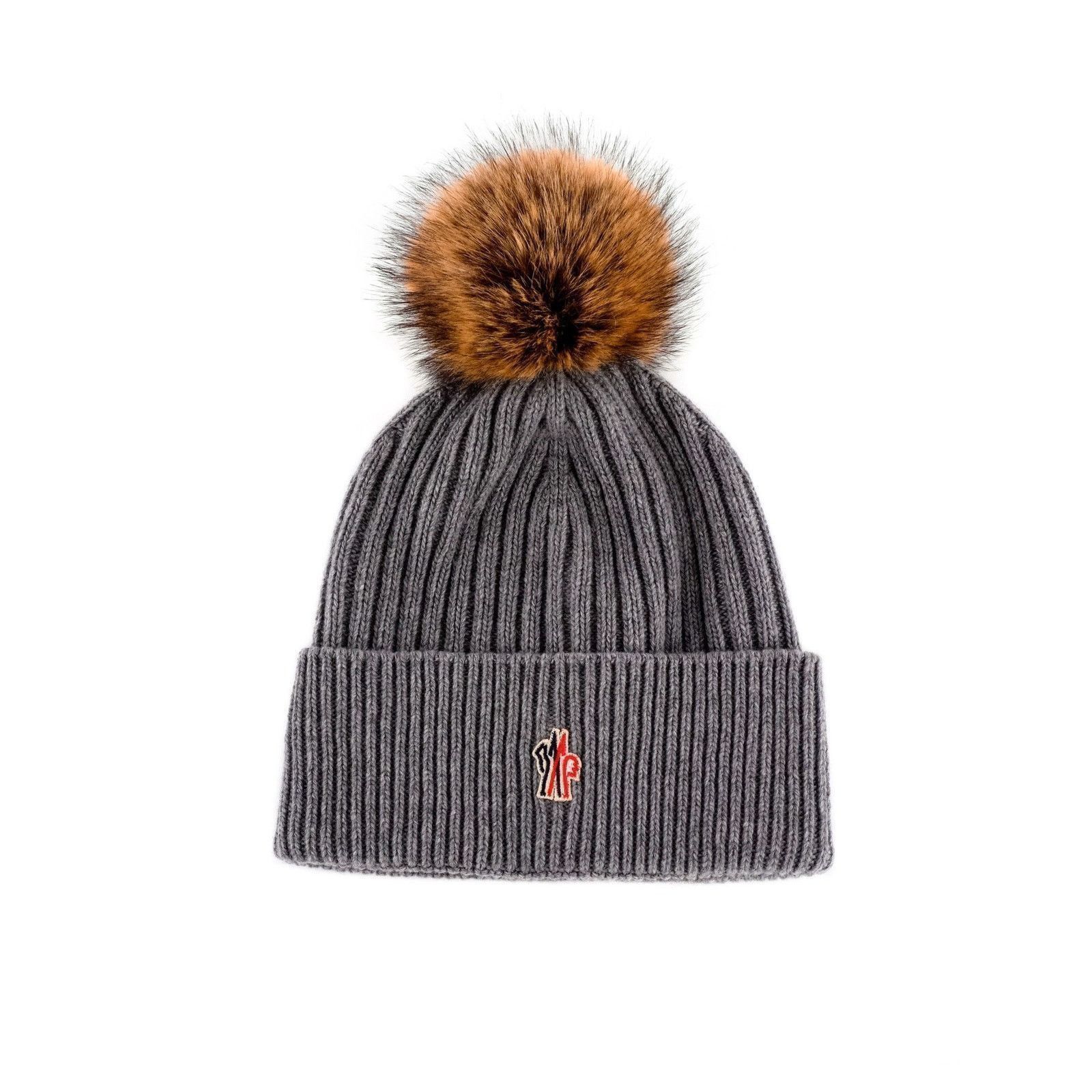 Moncler Grenoble Logo Knit Wool Cashmere Pompom Beanie Hat