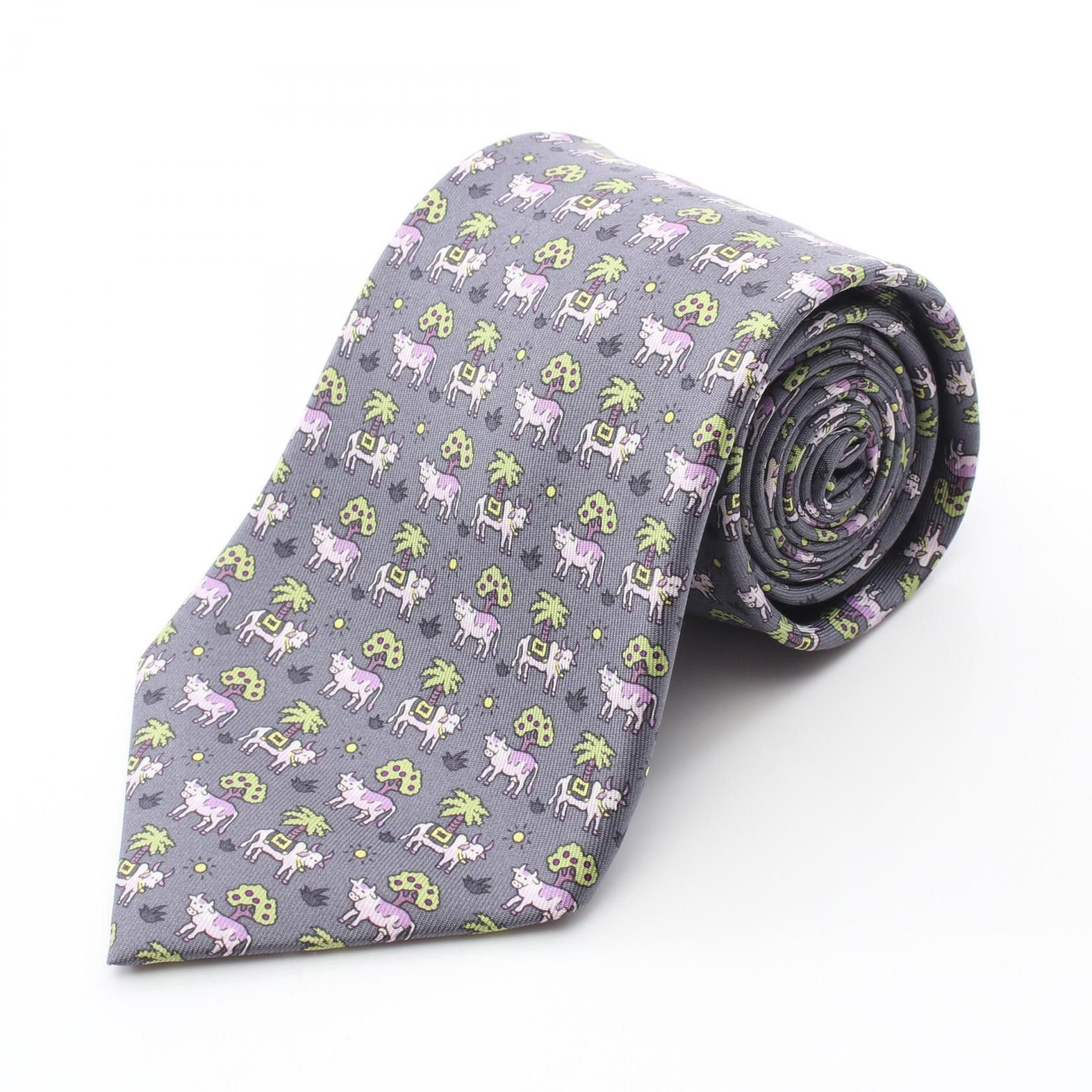 Hermes Hermes Hermes Cow Pattern Silk Tie Textile Necktie DUTY FREE for USA Size ONE SIZE - 1 Thumbnail