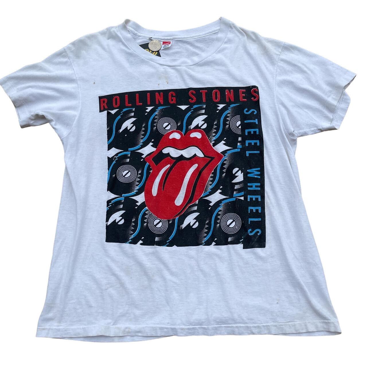 Vintage Vintage Rolling Stones Steel wheels Concert Tour Tee Size US XL / EU 56 / 4 - 1 Thumbnail