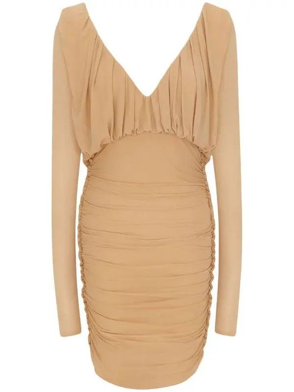 Saint Laurent Paris o1b1hav111224 Draped Dress in Jersey in Beige Size XS / US 0-2 / IT 36-38 - 1 Thumbnail