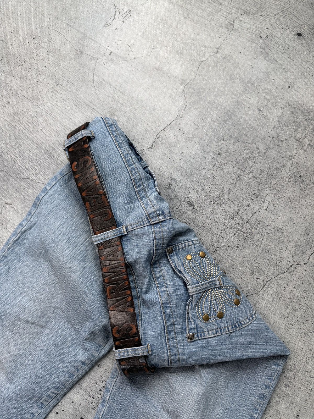 Armani Armani Jeans Retro Brown Leather Belt metal details Logo Y2K Size ONE SIZE - 3 Thumbnail