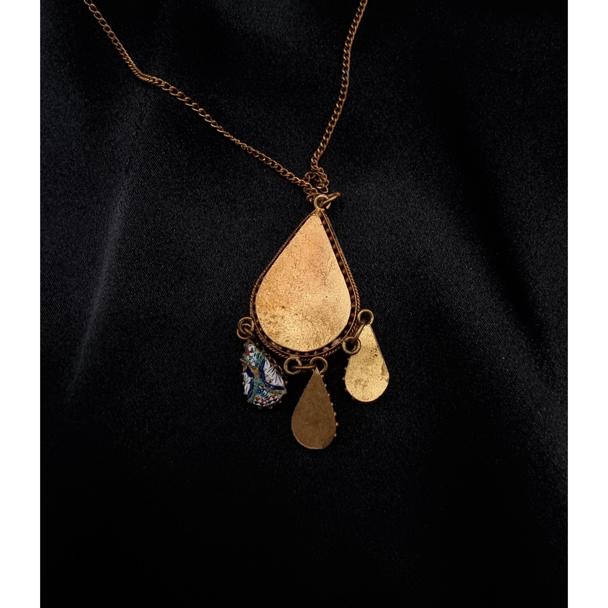 Vintage Vintage Italian Gold-Tone Mosaic Pendant Necklace With Dangl Size ONE SIZE - 6 Thumbnail