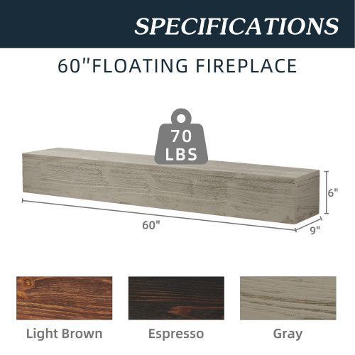 Designer × Homemade 60" Rustic Wood Fireplace Mantel,Wall-Mounted & Floating She Size US L / EU 52-54 / 3 - 2 Thumbnail