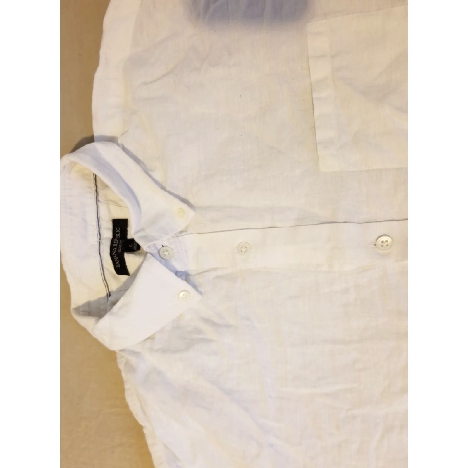 Banana Republic Banana Republic Shirt XL White Linen Button-Up Mens Casual Long Sleeve Button-Front Collared Size 46R - 2 Thumbnail