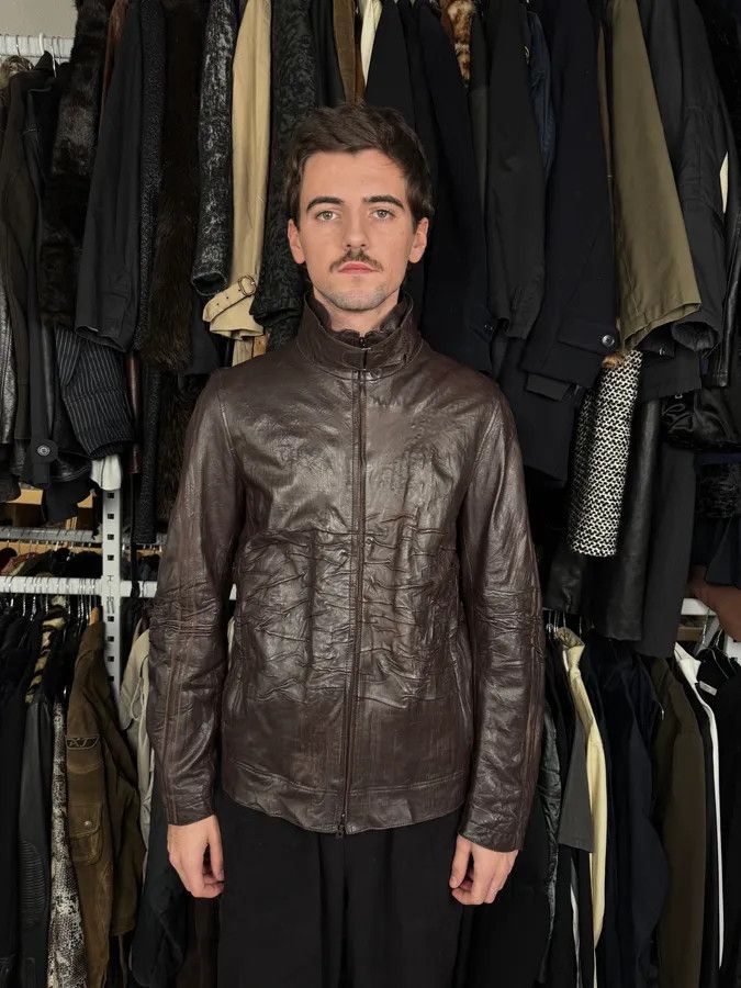 Marithe + Francois Girbaud FW2002 Marithé + François Girbaud Brown Plissed Leather Jacket Size US M / EU 48-50 / 2 - 3 Thumbnail