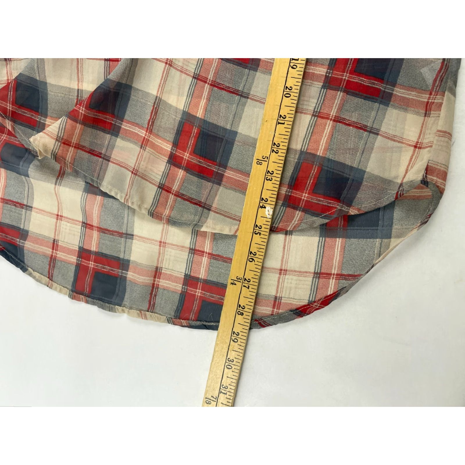 Vintage TeenBell Shirt Women's Medium T-Shirt Plaid 3/4 Sleeve Red Tan Blue Semi Sheer Casual Fall Modern Womens Size M / US 6-8 / IT 42-44 - 7 Thumbnail