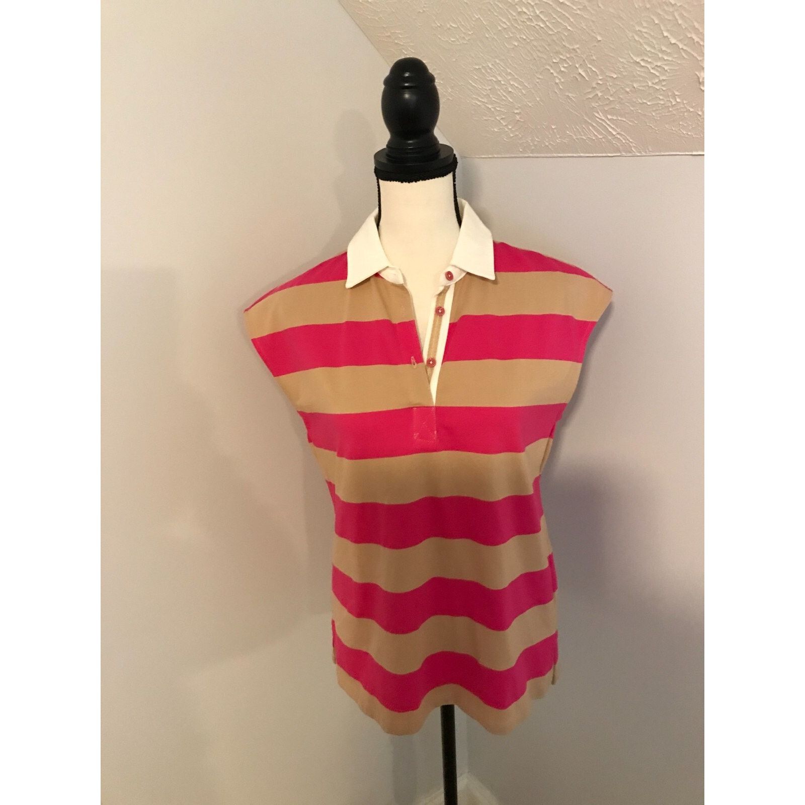 Anthropologie Anthropologie Maeve Porter Striped Sleeveless Pink Tan Polo Size XS / US 0-2 / IT 36-38 - 1 Thumbnail