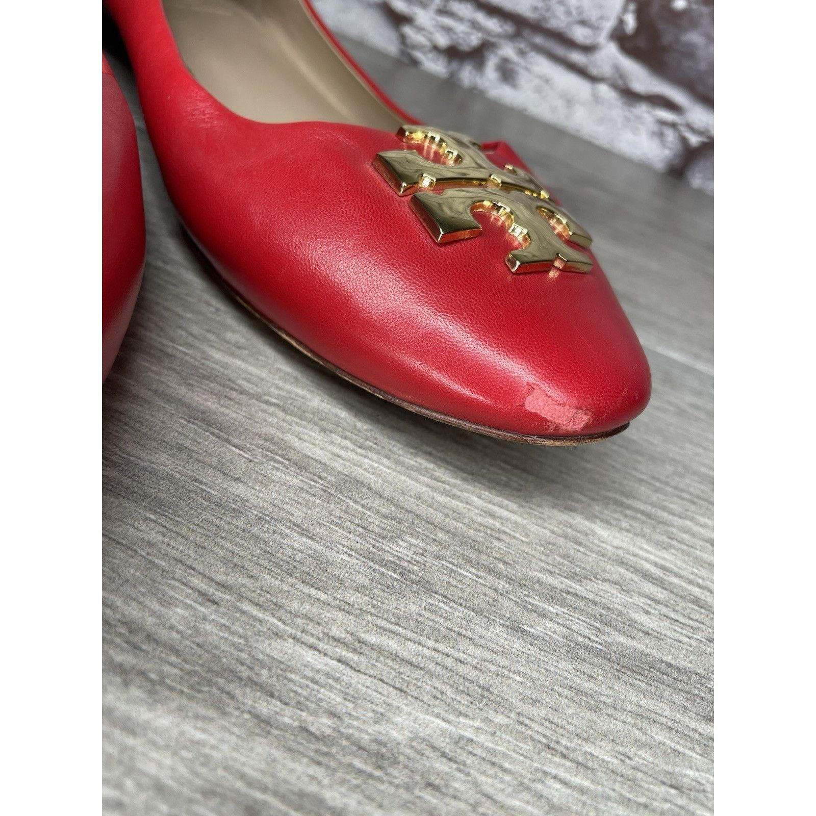 Tory Burch Tory Burch Red Leather Gold Badge Logo Ballet Flats Shoes Wo Size US 8.5 / IT 38.5 - 2 Thumbnail
