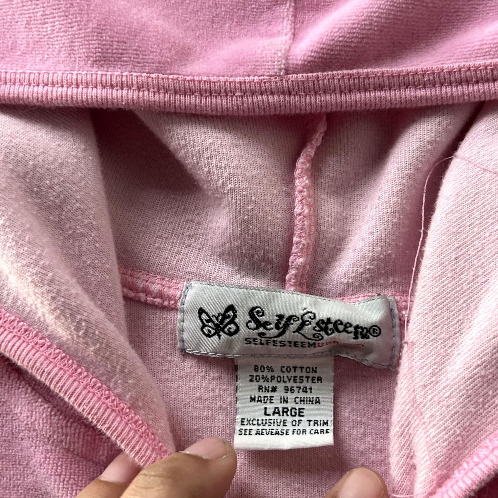 Vintage Self Esteem Y2K Hoodie Pink Velvet Women Large Zip Sweatshirt Pockets Size L / US 10 / IT 46 - 6 Thumbnail