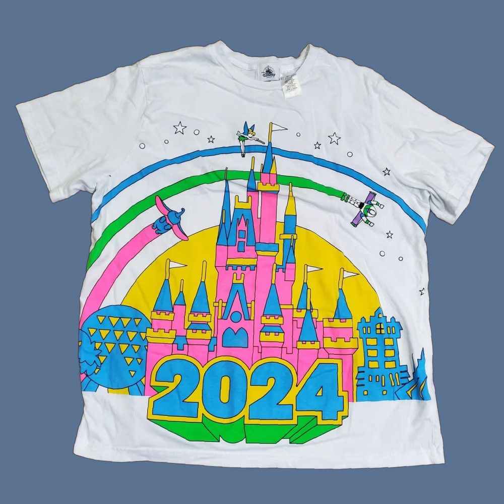 Disney Disney Shirt Mens XL White Walt Disney World 2024 Castle Graphic Tee Buzz Lightyear Tinker Bell Size US XL / EU 56 / 4 - 1 Thumbnail