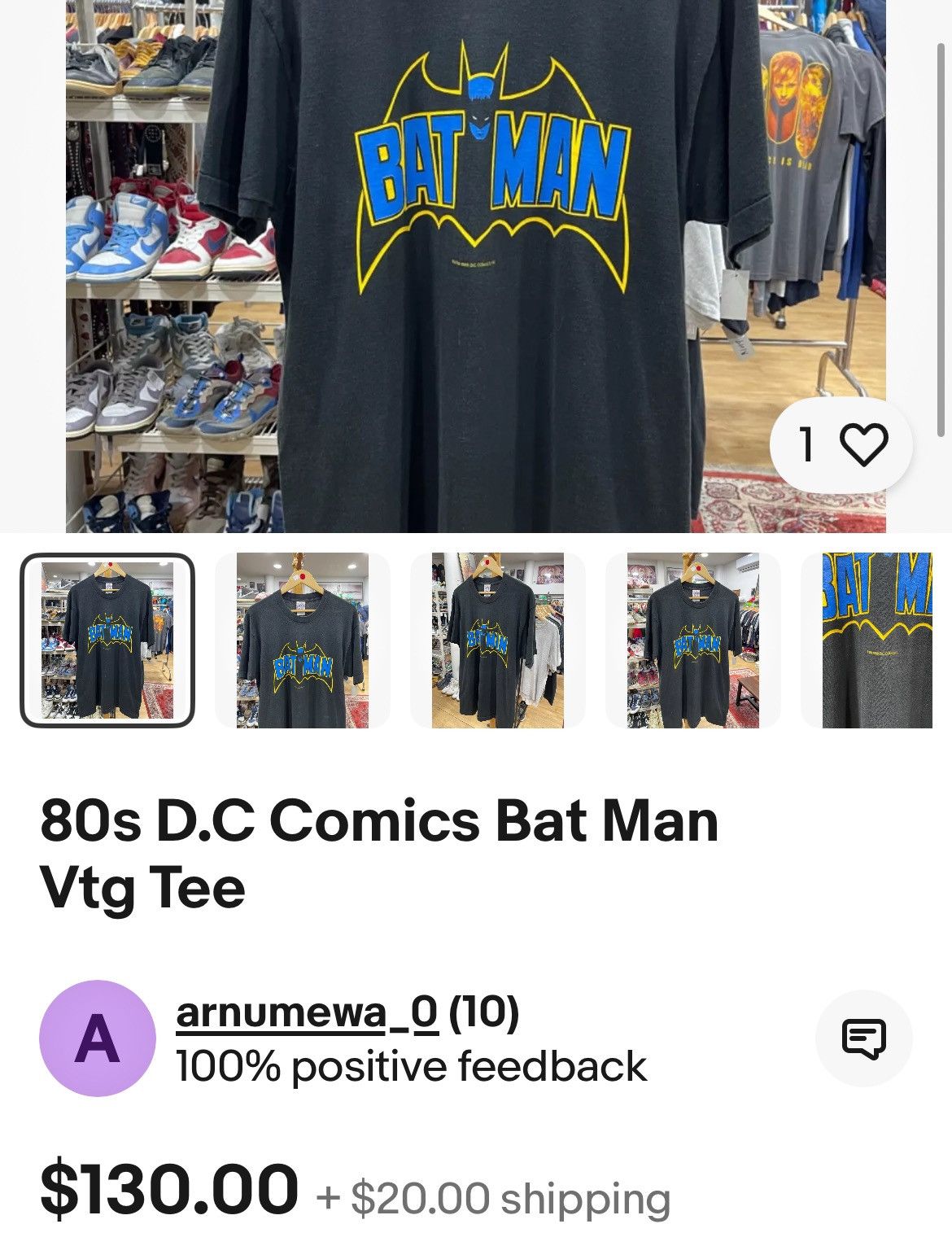 DC Comics × Vintage Vintage 1988 men’s Batman logo graphic-tee:highly desirable Size US M / EU 48-50 / 2 - 5 Thumbnail
