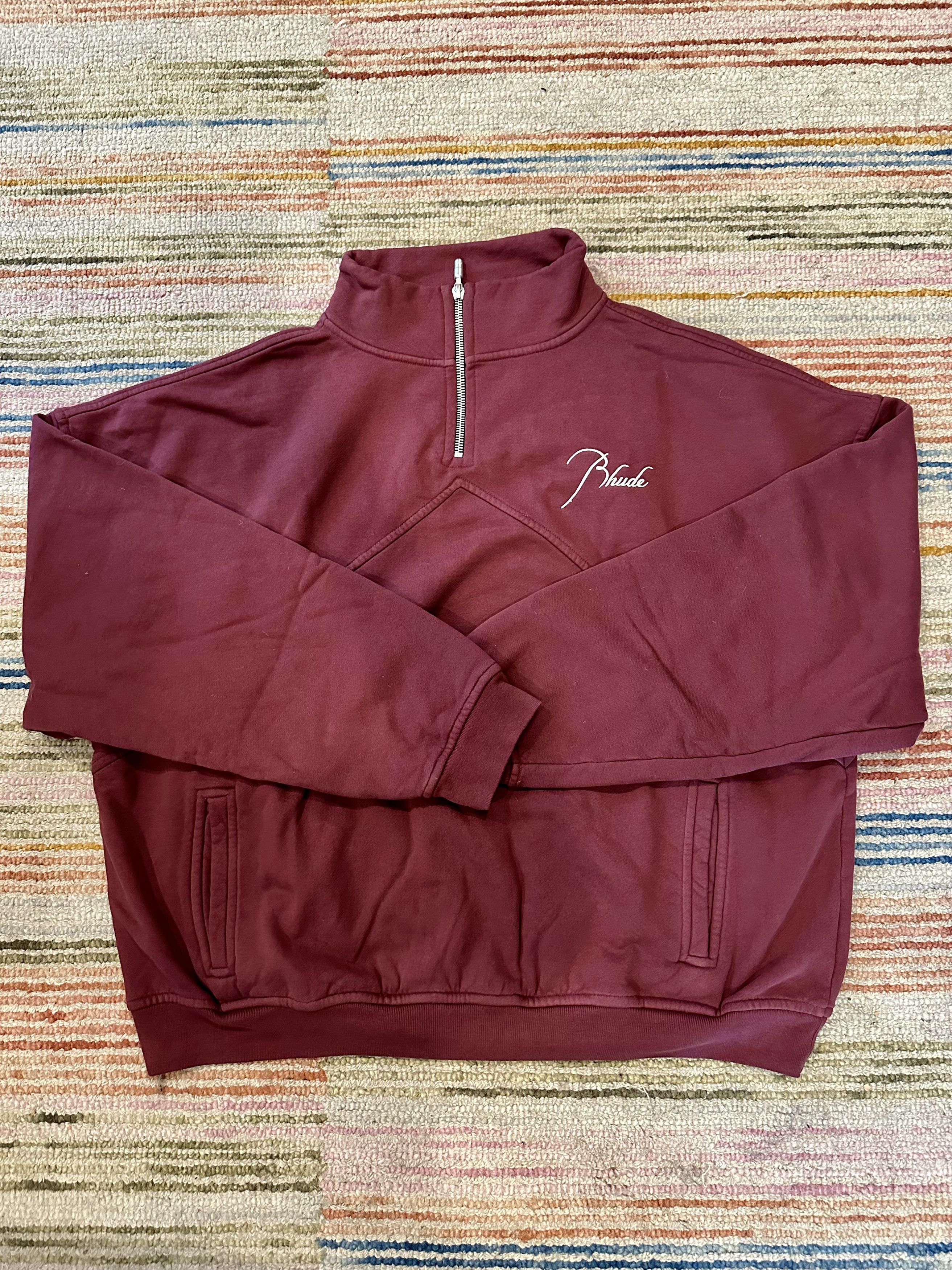 image of Rhude Quarter Zip Sweatshirt in Bordeaux, Men's (Size XL)