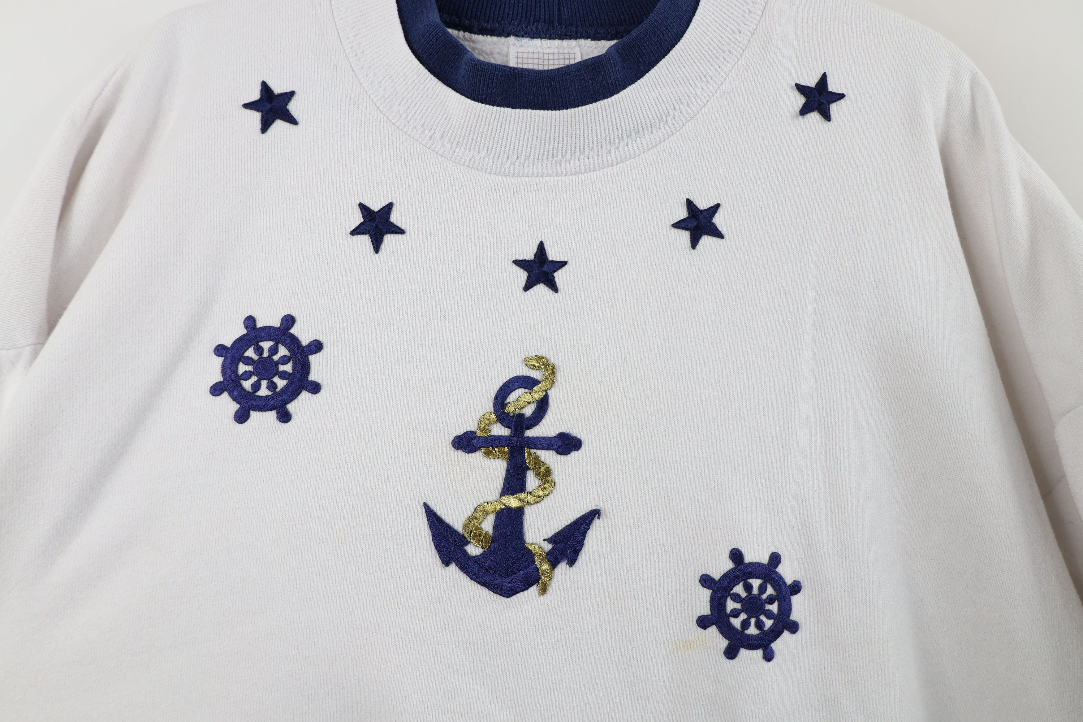 Vintage Vintage 90s Streetwear Boat Anchor Sweatshirt White USA Size XL / US 12-14 / IT 48-50 - 4 Thumbnail