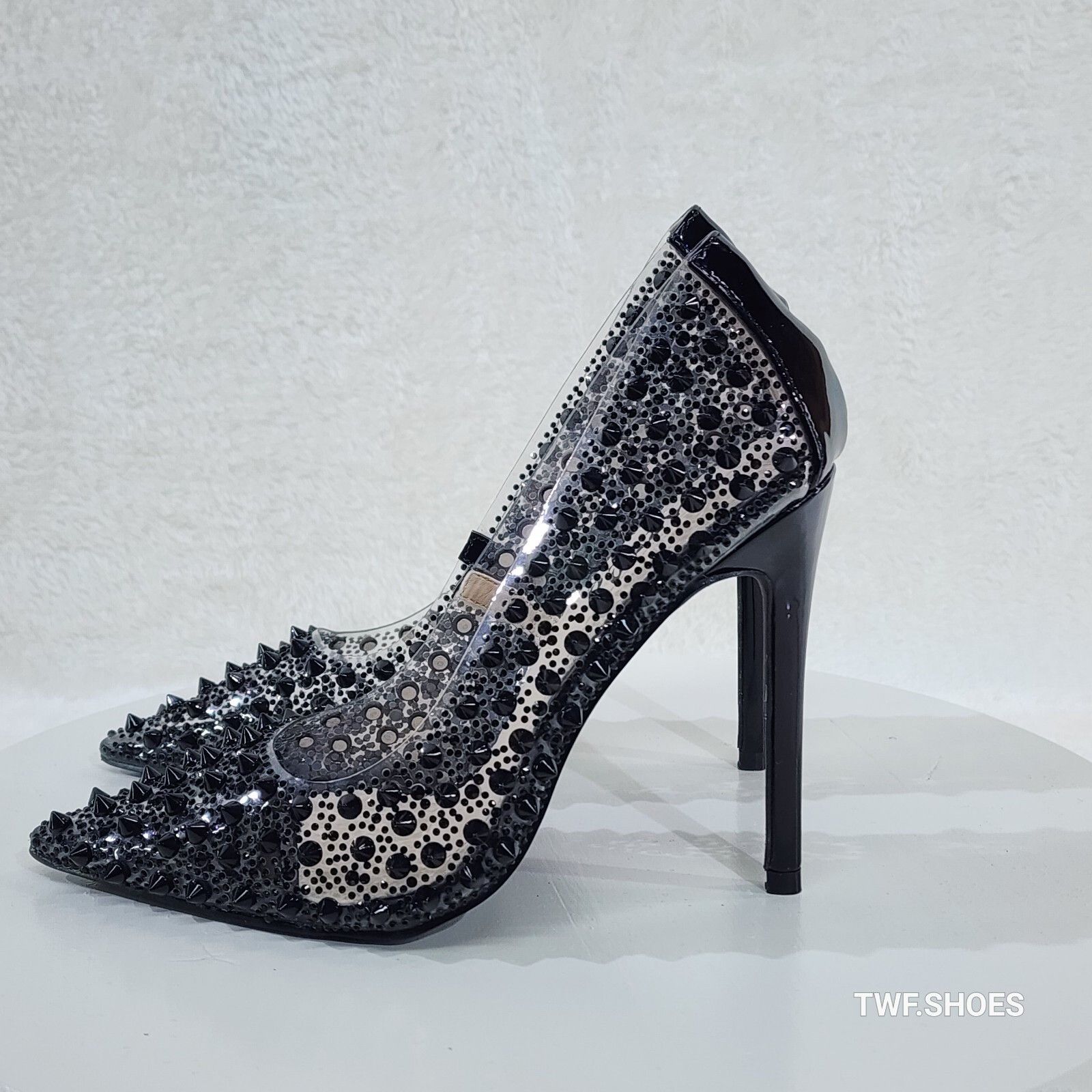 Other Spicy Stiletto PVC Clear Pumps Black Studs & Rhinestone Pump Size US 9 / IT 39 - 6 Thumbnail