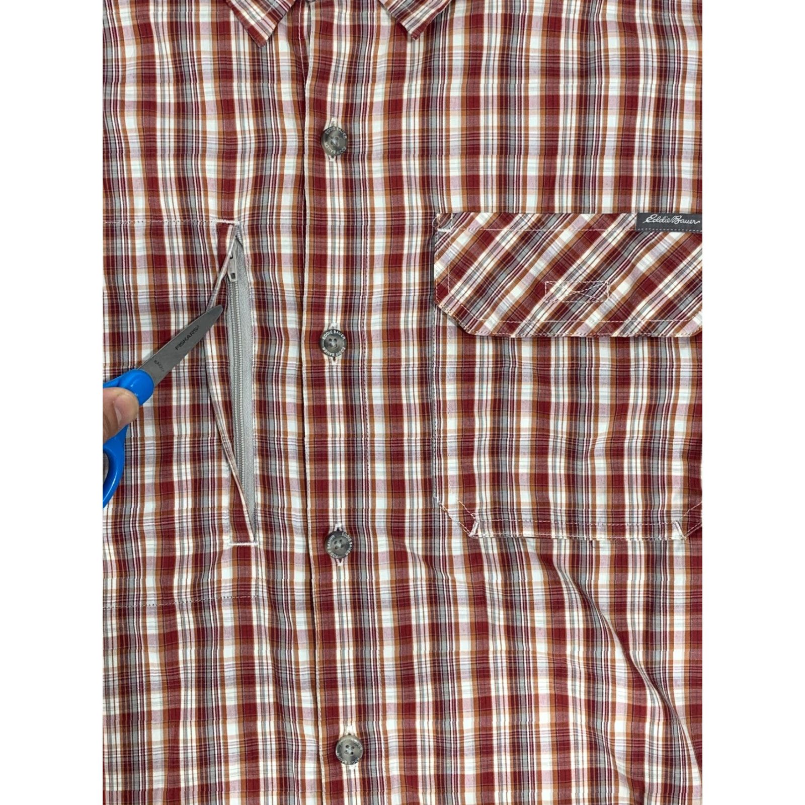 Eddie Bauer Eddie Bauer Men's Button-Up Short Sleeve Plaid Shirt Red White Orange #675 Large Size US L / EU 52-54 / 3 - 6 Thumbnail