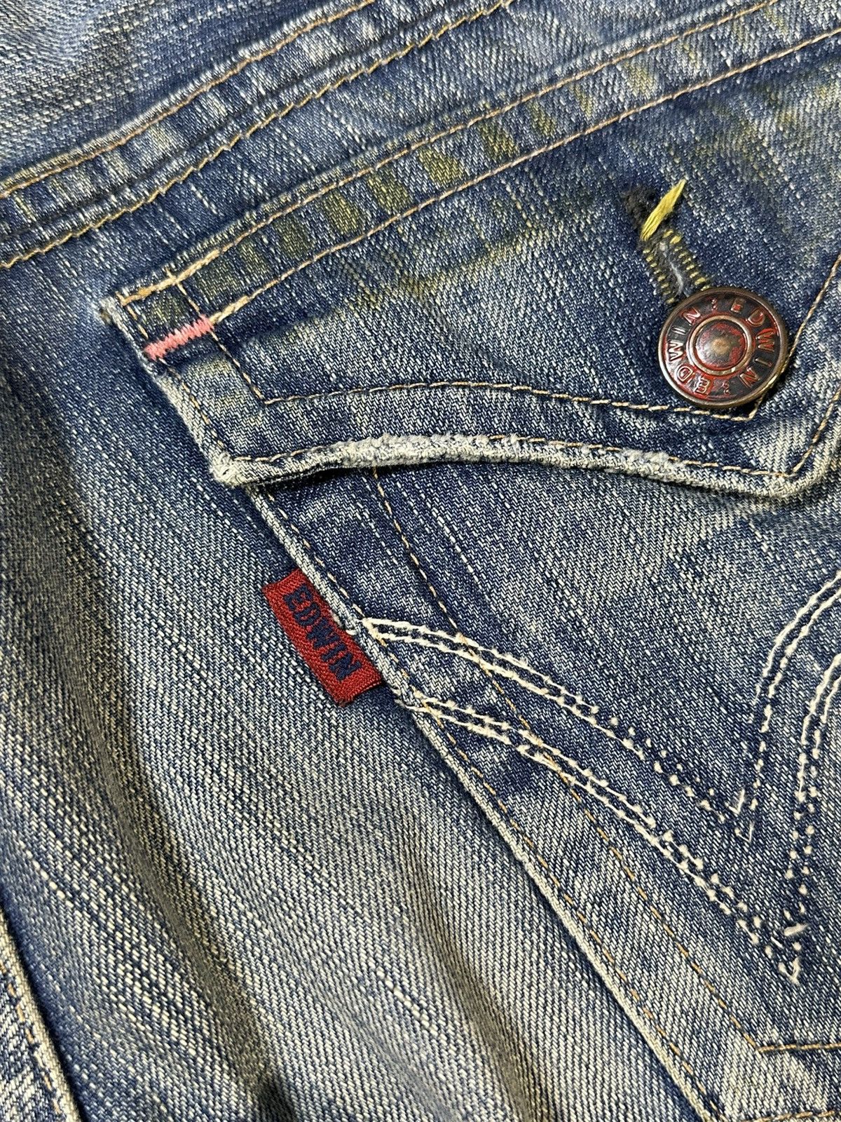 If Six Was Nine 2000s Flare Edwin 503 Blue Trip Distressed Denim Size US 30 / EU 46 - 14 Thumbnail