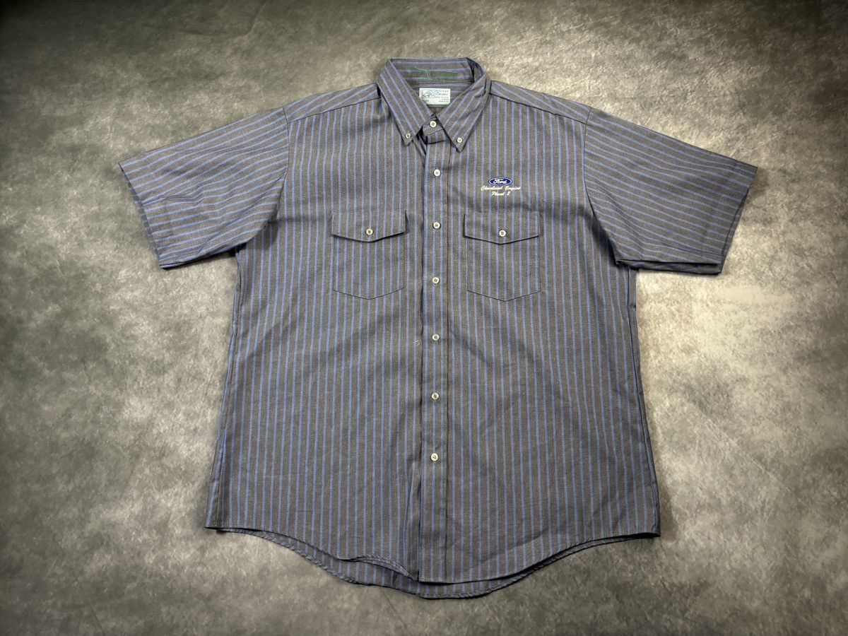 Red Kap × Vintage Vintage Work Shirt Short Sleeve 1990s Striped Ford Motors XL Size US XL / EU 56 / 4 - 16 Thumbnail