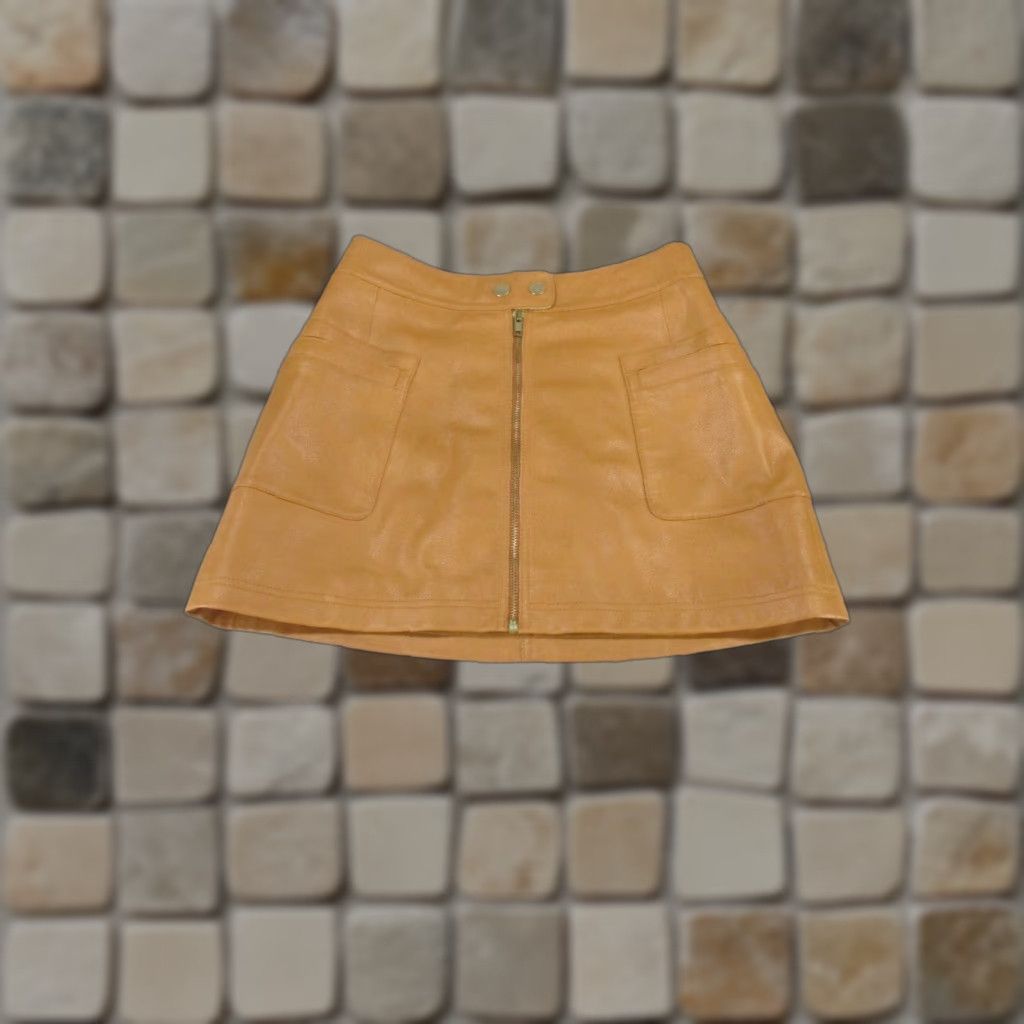Free People VINTAGE Free People Skirt Womens 2 Light Brown Faux Leather Zip Front A-Line Short Lined Zipper Mens? Size 26" / US 2 / IT 38 - 1 Thumbnail
