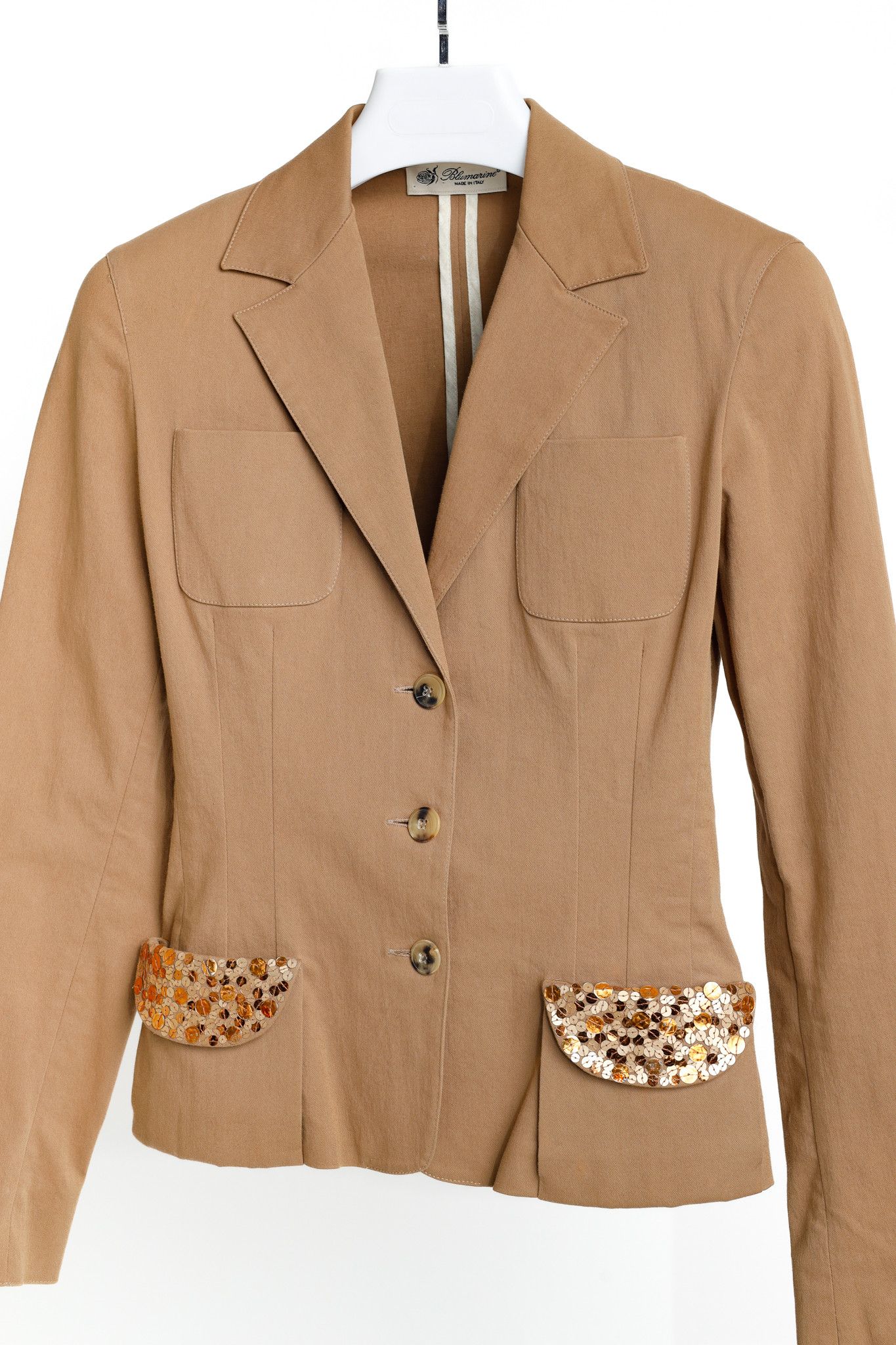 Blumarine Blumarine Tan Cotton Sequined Blazer Size S / US 4 / IT 40 - 3 Thumbnail