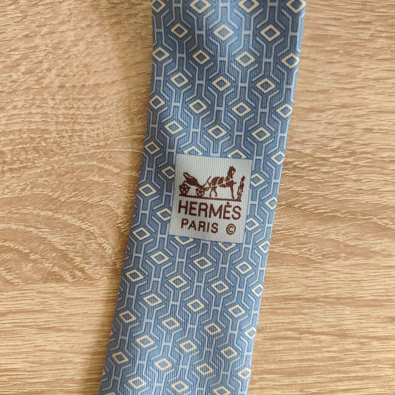 Hermes Hermes Paris Silk Tie 5401 OA Geometry Blue Size ONE SIZE - 3 Thumbnail