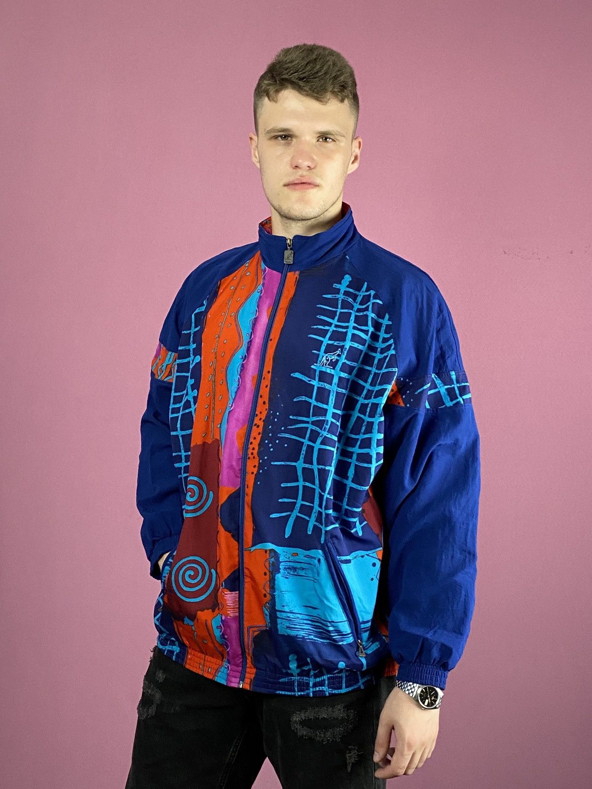 Vintage 90s Vintage Men's Abstract Windbreaker Jacket - L Size US L / EU 52-54 / 3 - 2 Thumbnail