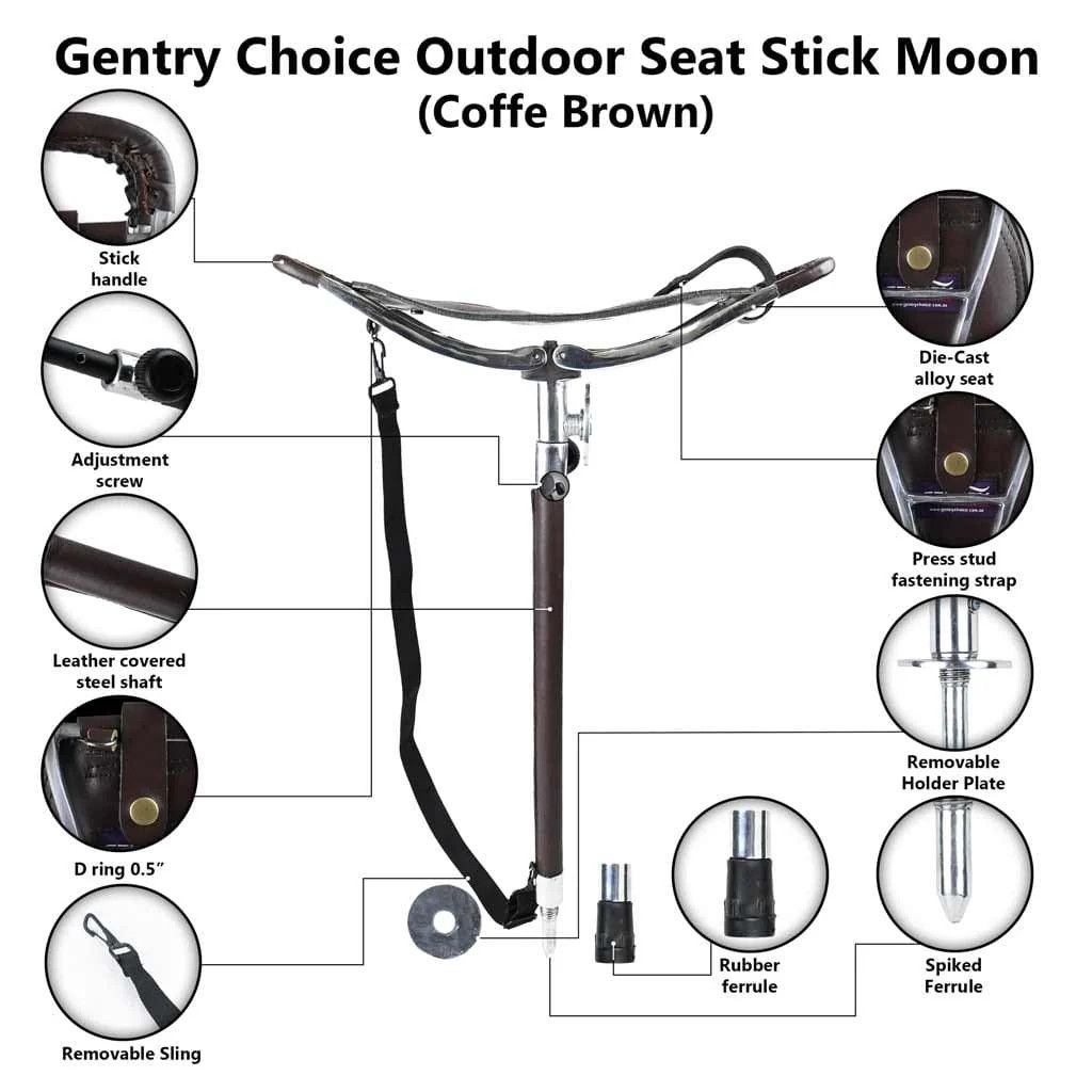Leather × Other Walking Stick with Leather Seat Moon Coffee Brown Size 40 - 6 Thumbnail