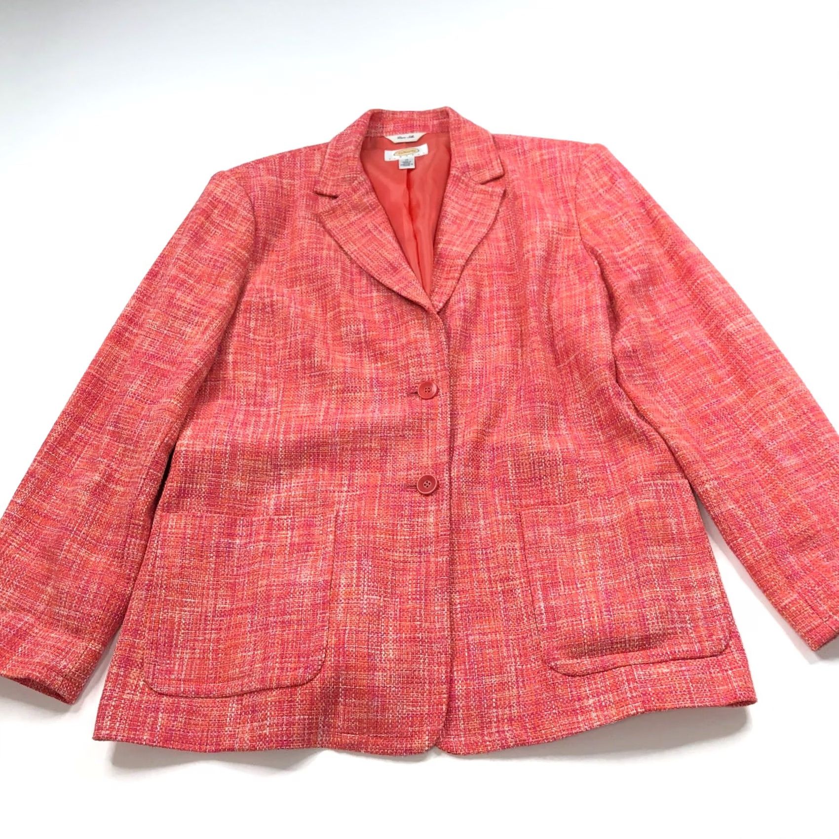 Talbots Talbots Blazer Shirt Womens 12 100% Silk Tweed Two Button Jacket Orange Pink Multicolor Autumn Spring Summer Winter Womens Size XL / US 12-14 / IT 48-50 - 2 Thumbnail