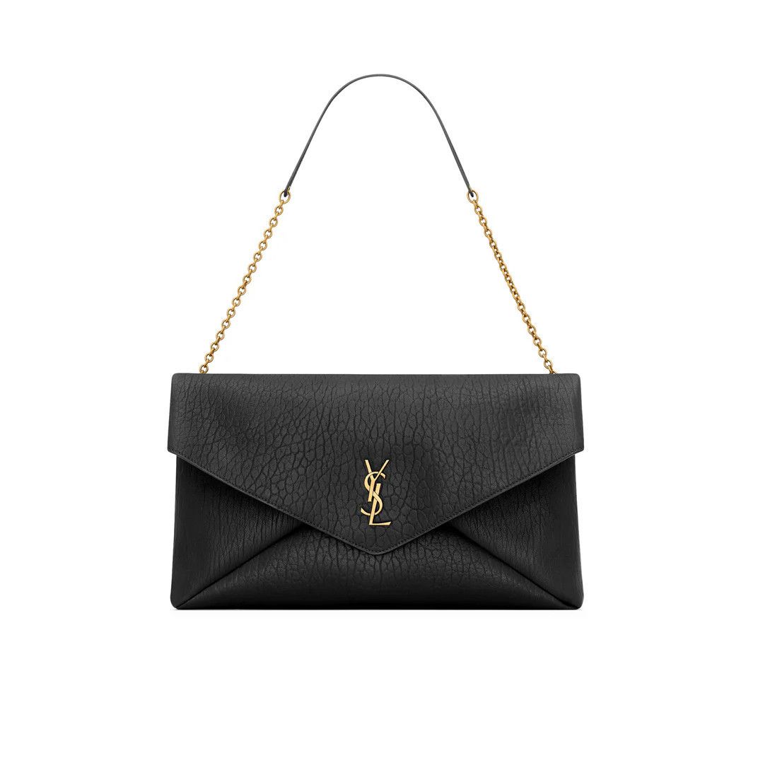 SAINT LAURENT Cassandre Envelope XXL $2100 Black Leather Pou