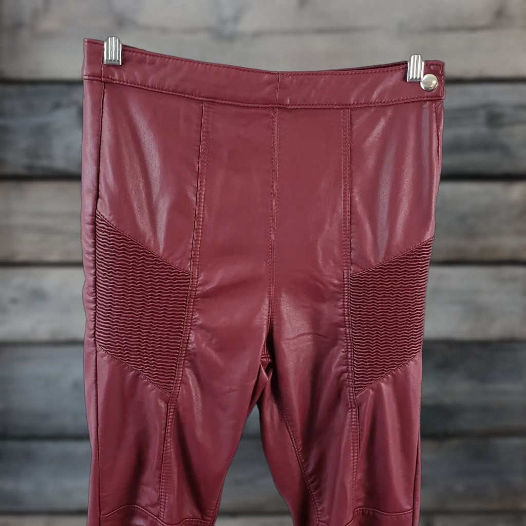 Free People VINTAGE Free People Womens Faux Leather Kaelin Moto Pants Sz 8 Wine High Rise Side Zip Size 30" / US 8 / IT 44 - 1 Thumbnail