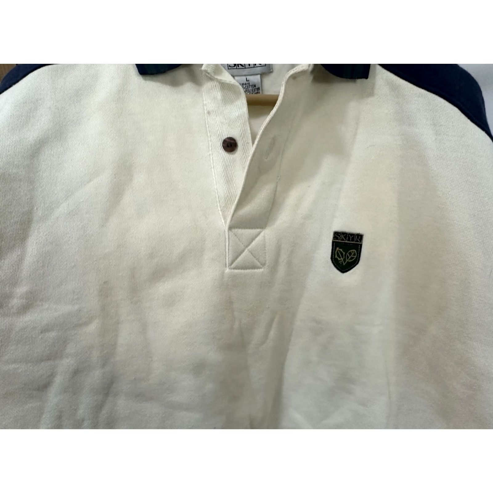 Vintage NWT Skyr Sweatshirt Ski Winter Mountain Snowboard Polo Rugby Men L Cream Tags Stain, Size L Size US L / EU 52-54 / 3 - 6 Thumbnail