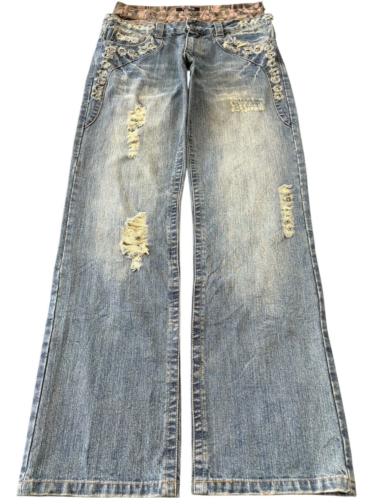 In The Attic Vintage In The Attic Double Waist Mud Wash Studd Baggy Jeans Size US 30 / EU 46 - 1 Thumbnail