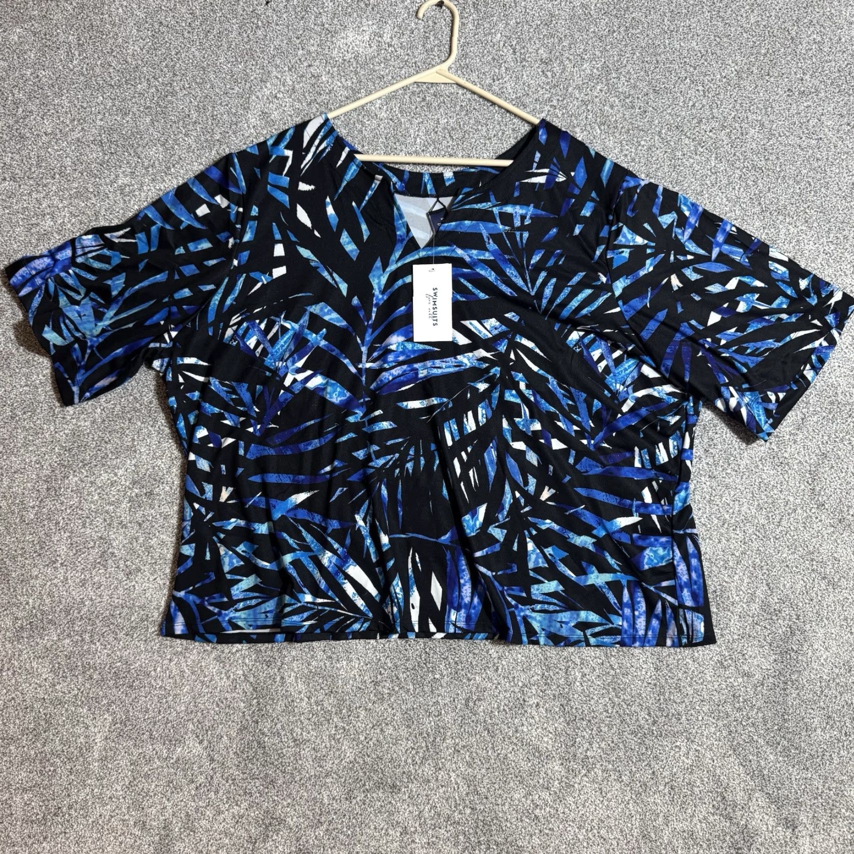 Vintage SwimsuitsForAll Swim Shirt Women Plus 30/32 Boho Tropical Beach Cover Up Summer Blue Floral Lightweight Stretch Size 4XL / US 24-26 - 2 Thumbnail