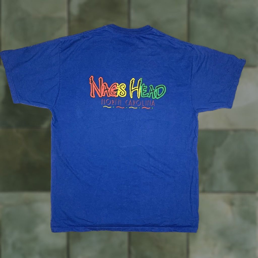 Jerzees VINTAGE Nags Head North Carolina T Shirt LARGE Blue 90s Jerzees Men Short Sleeve Made In USA Size US L / EU 52-54 / 3 - 1 Thumbnail