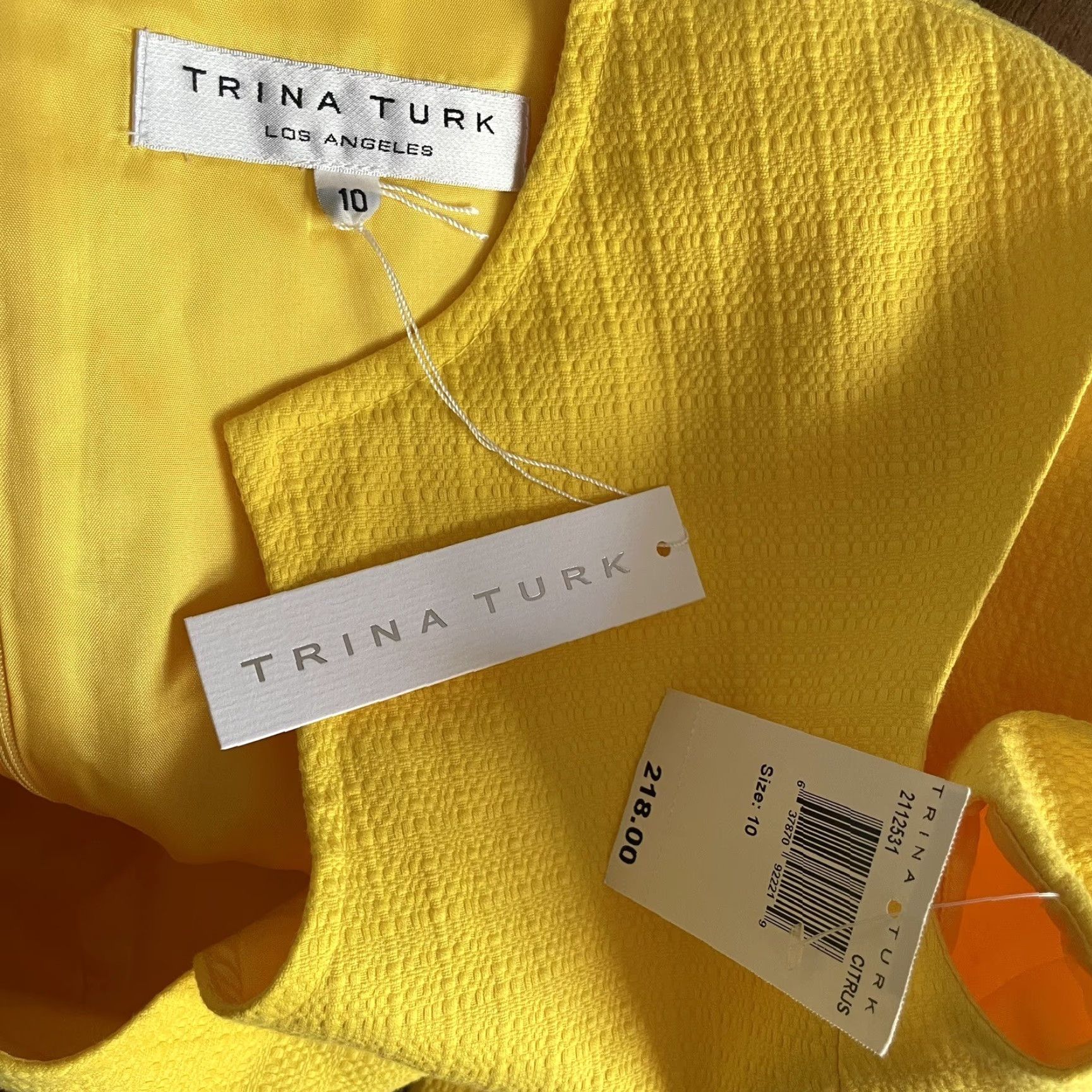 Trina Turk Trina Turk Women's Dress Sheath Casual V-Neck Sleeveless Zip 10 Yellow Knit Cotton Elastane Modern Size L / US 10 / IT 46 - 6 Thumbnail