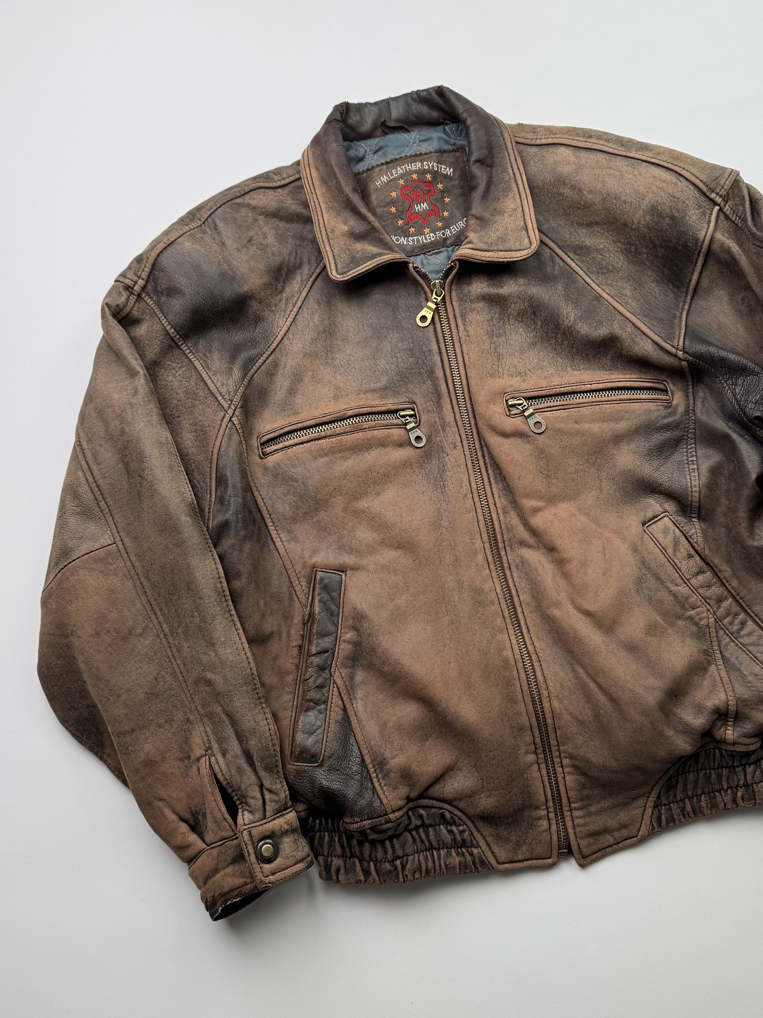 Vintage Vintage Thrashed Faded Leather Bomber Jacket B566(V10)E2 Size US XL / EU 56 / 4 - 2 Thumbnail