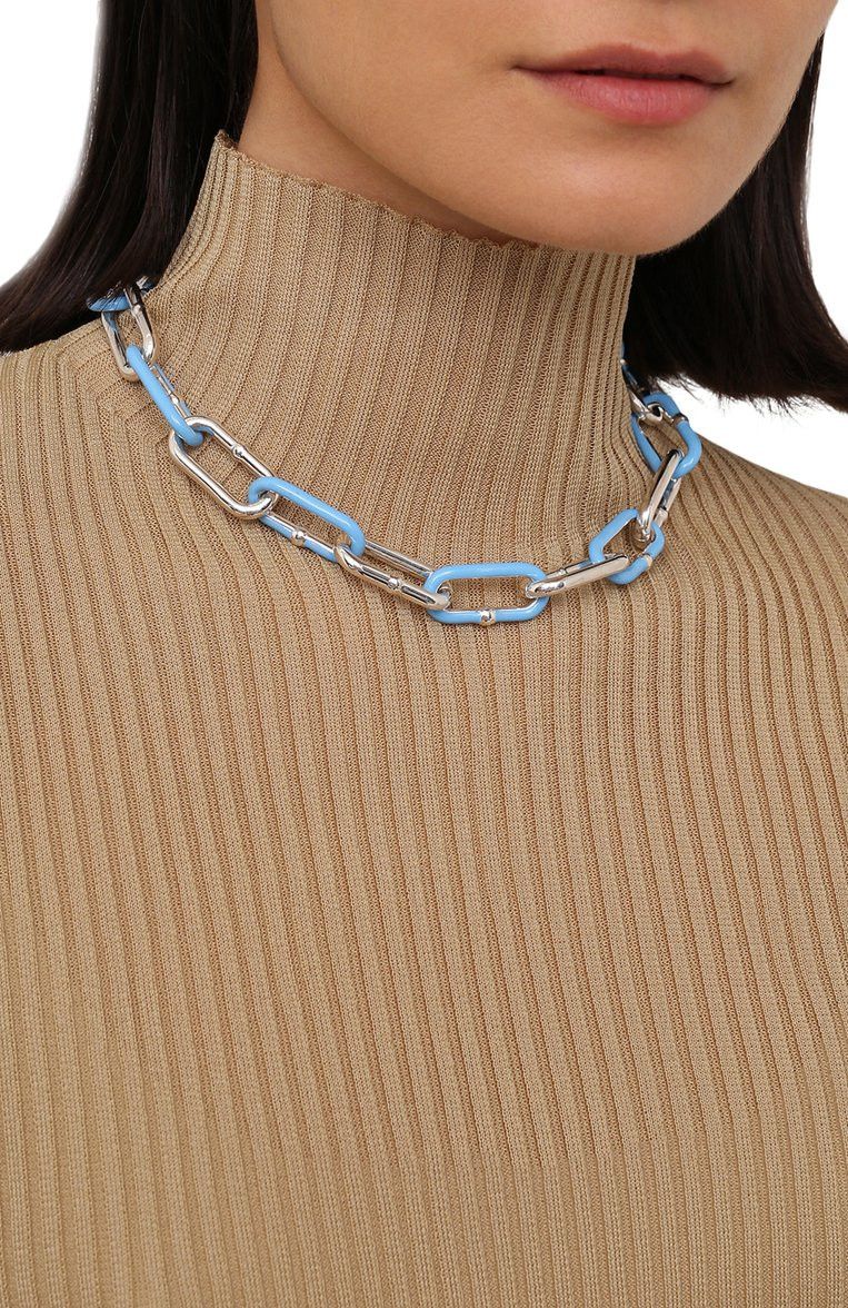 Bottega Veneta Blue Enamel and Sterling Silver Chain Necklace Size ONE SIZE - 1 Thumbnail
