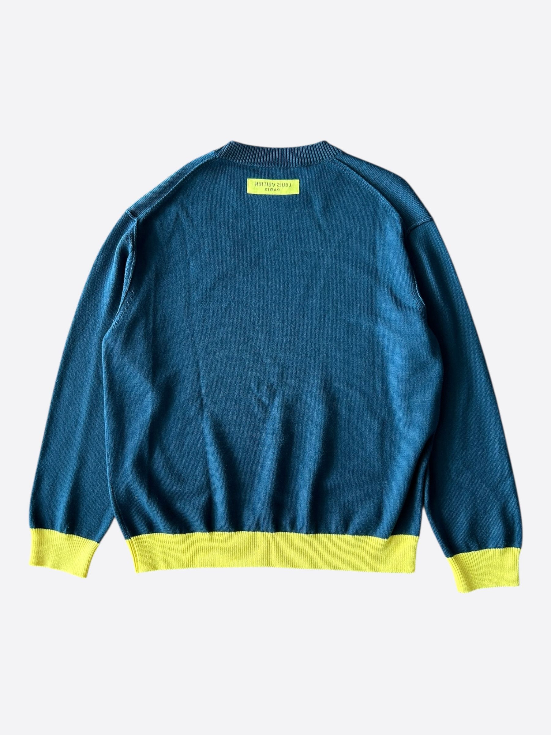 Louis Vuitton Louis Vuitton Blue & Yellow Logo Wool Sweater Size US XL / EU 56 / 4 - 2 Thumbnail