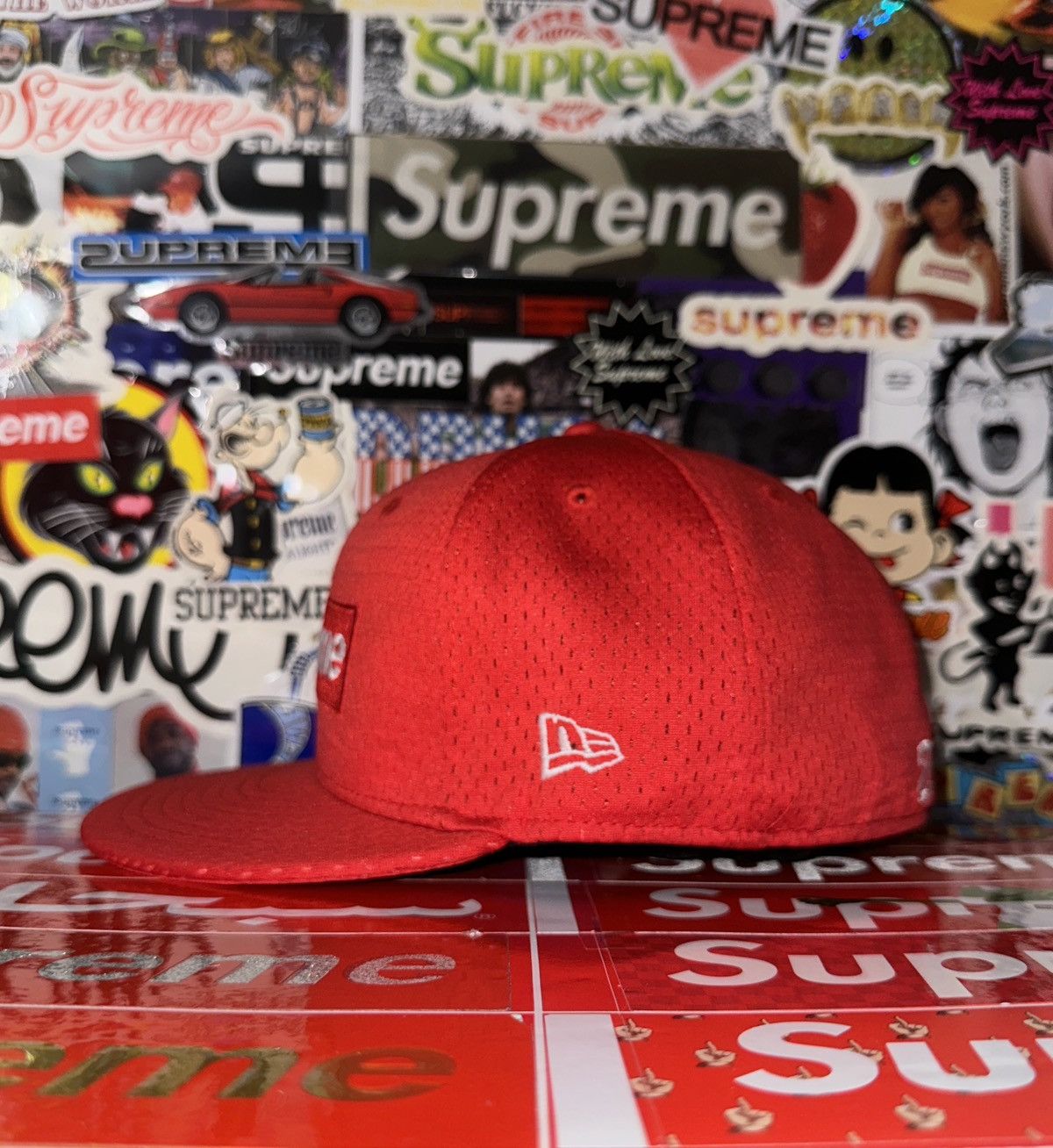 New Era × Supreme SS18 Supreme New Era Mesh Box Logo Fitted Hat Red 7 5/8 Size ONE SIZE - 4 Thumbnail