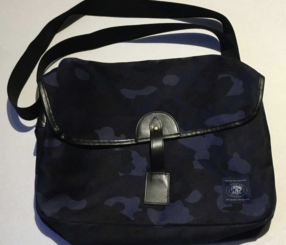 image of Bape Blue Camo Satchel Shoulder Carry Bag, Men's