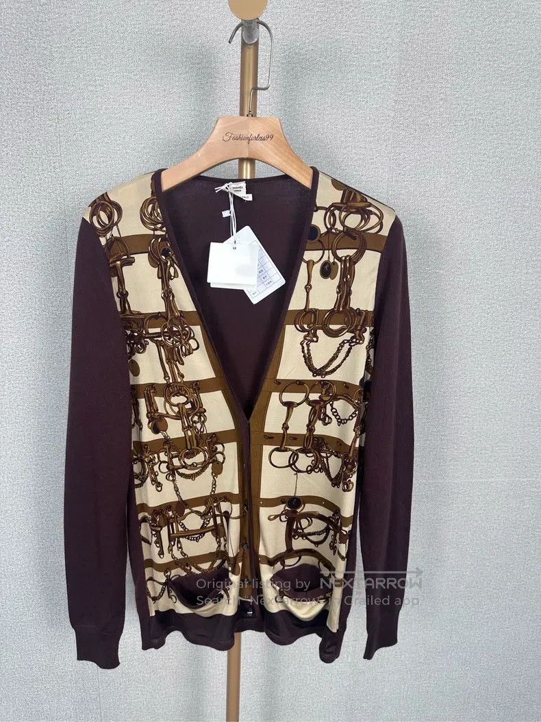 Hermes Hermes Red Brown Patchwork Knit Open Cardigan Size XS / US 0-2 / IT 36-38 - 1 Thumbnail