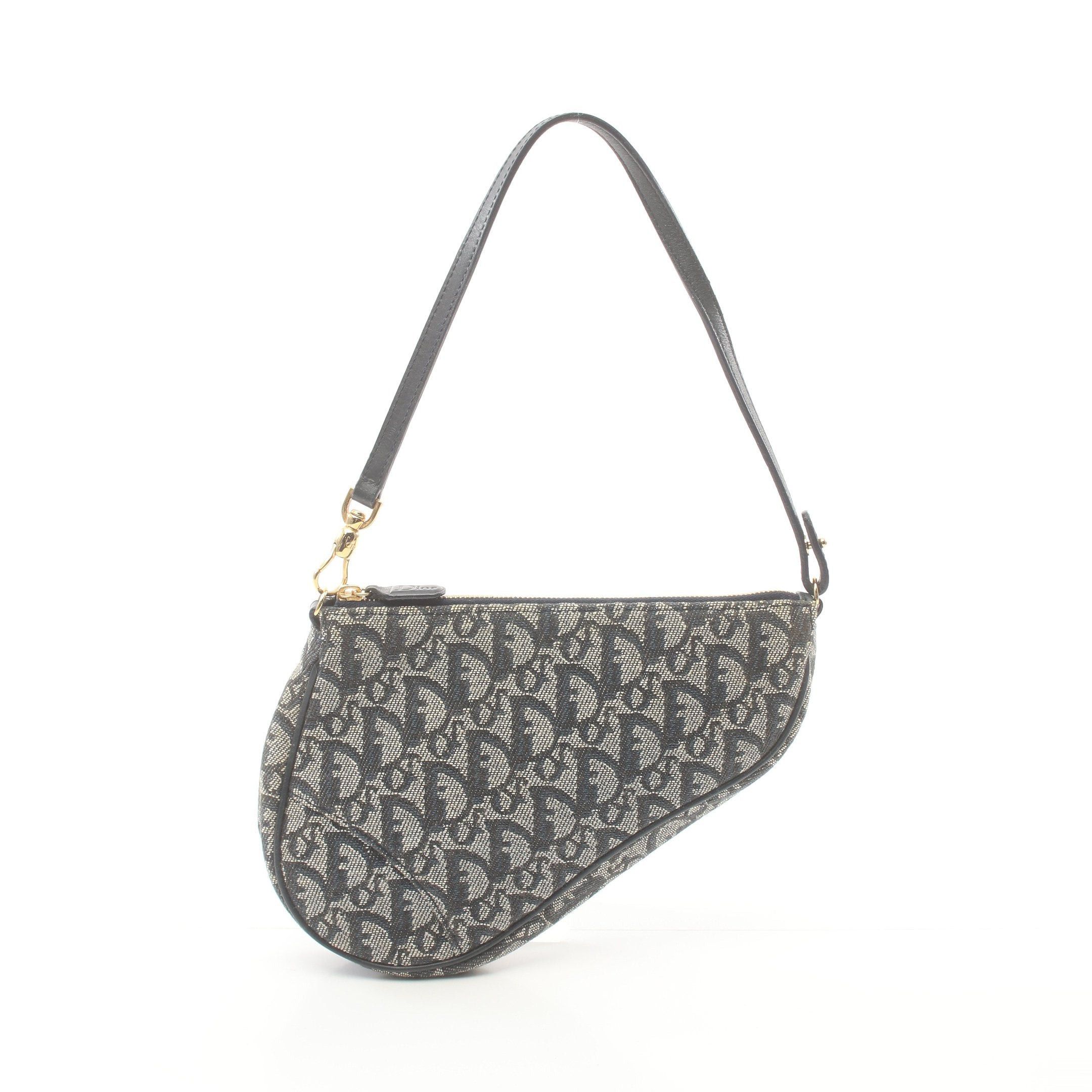 Dior Dior Saddle Trotter Accessory Pouch Handbag Canvas Leather Gray Navy Size ONE SIZE - 1 Thumbnail