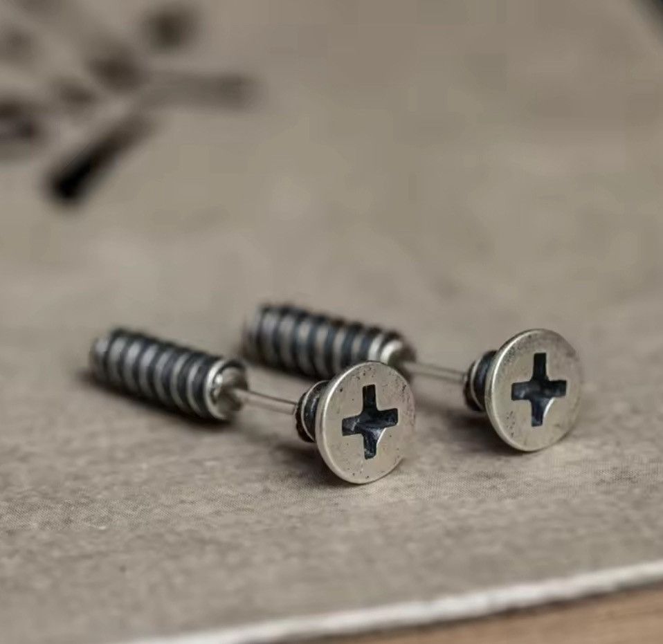 Sterling Silver 925 Sterling Silver Punk Hiphop Style Screw Stud Earrings Size ONE SIZE - 1 Thumbnail