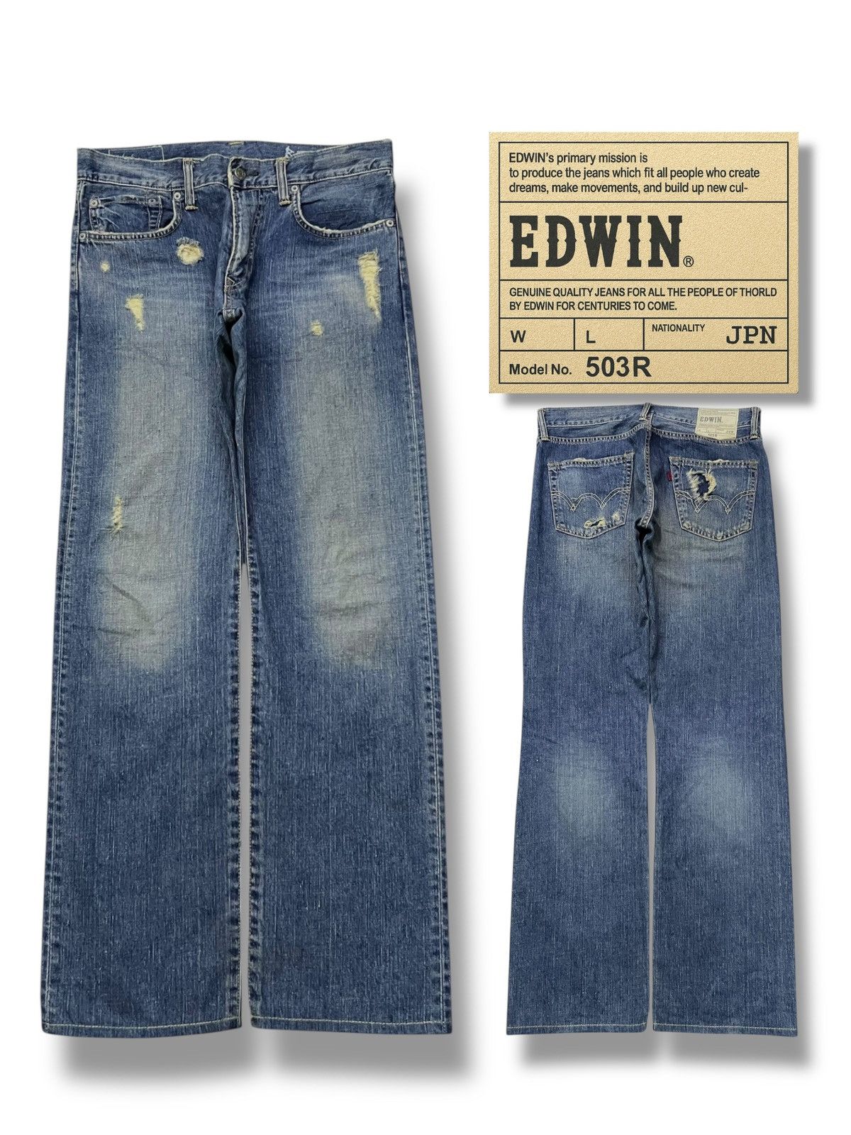 Edwin Vintage Edwin 503R Japan - Faded Wash, Distressed Denim Size US 34 / EU 50 - 1 Thumbnail