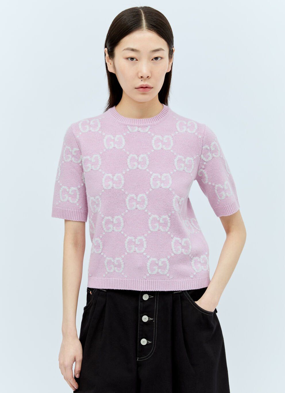 image of Gucci Gg Knit Wool Top in Pink, Women's (Size Large)