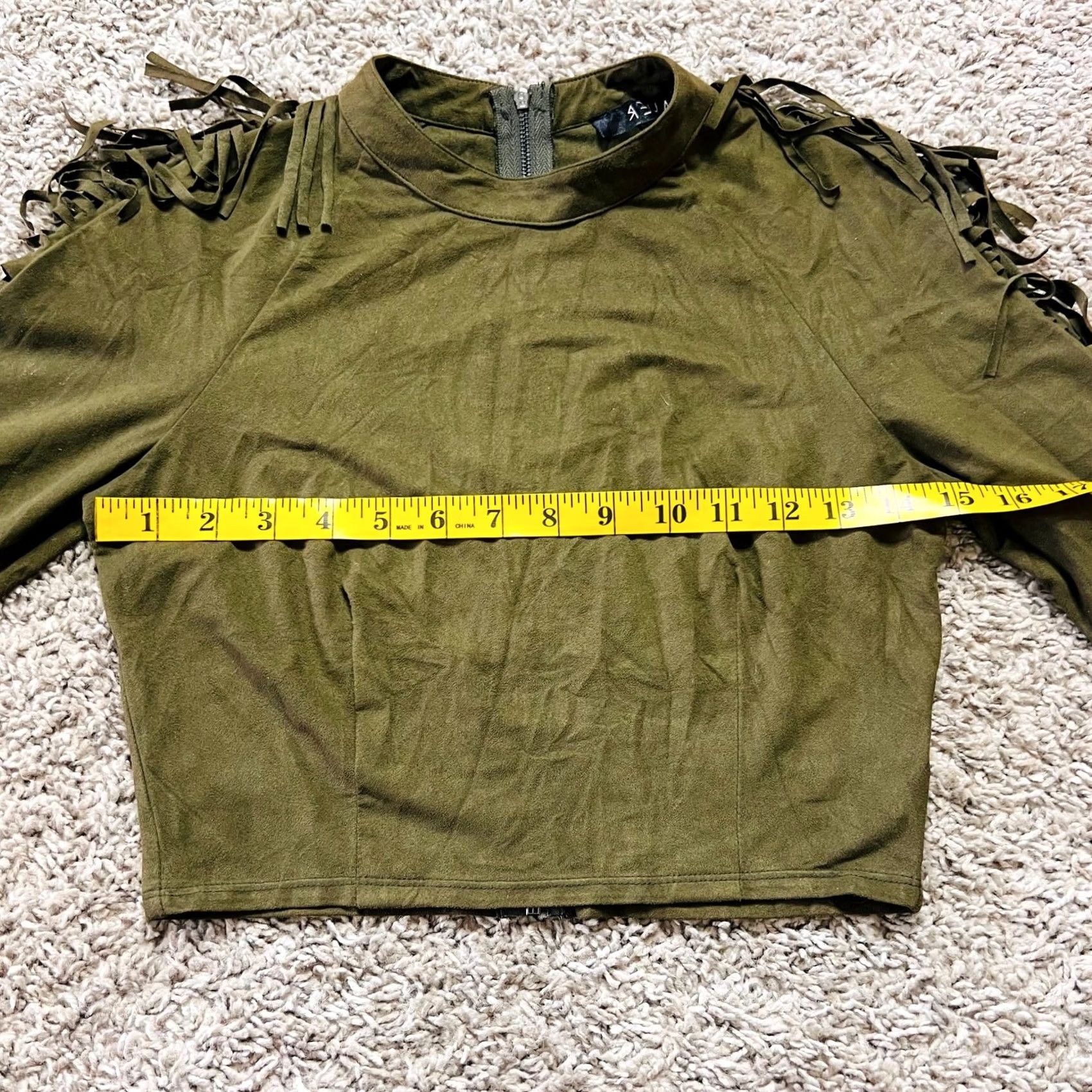 Vintage VINTAGE Army Green Fringe Longsleeve Blouse M Women's Zip Up Shirt 90s Retro Girls Size M / US 6-8 / IT 42-44 - 2 Thumbnail