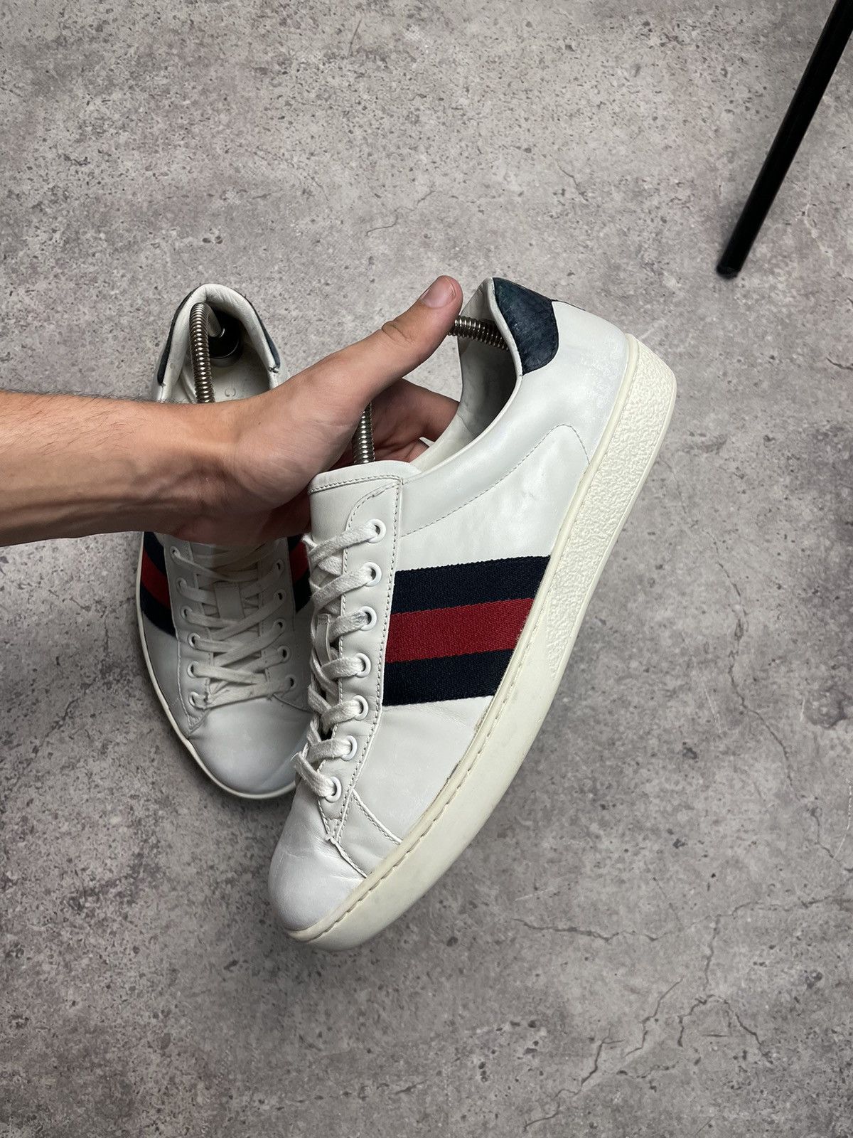 Gucci Gucci Ace Sneakers Og Blue Web White Leather Shoes Monogram Size US 8.5 / EU 41-42 - 6 Thumbnail