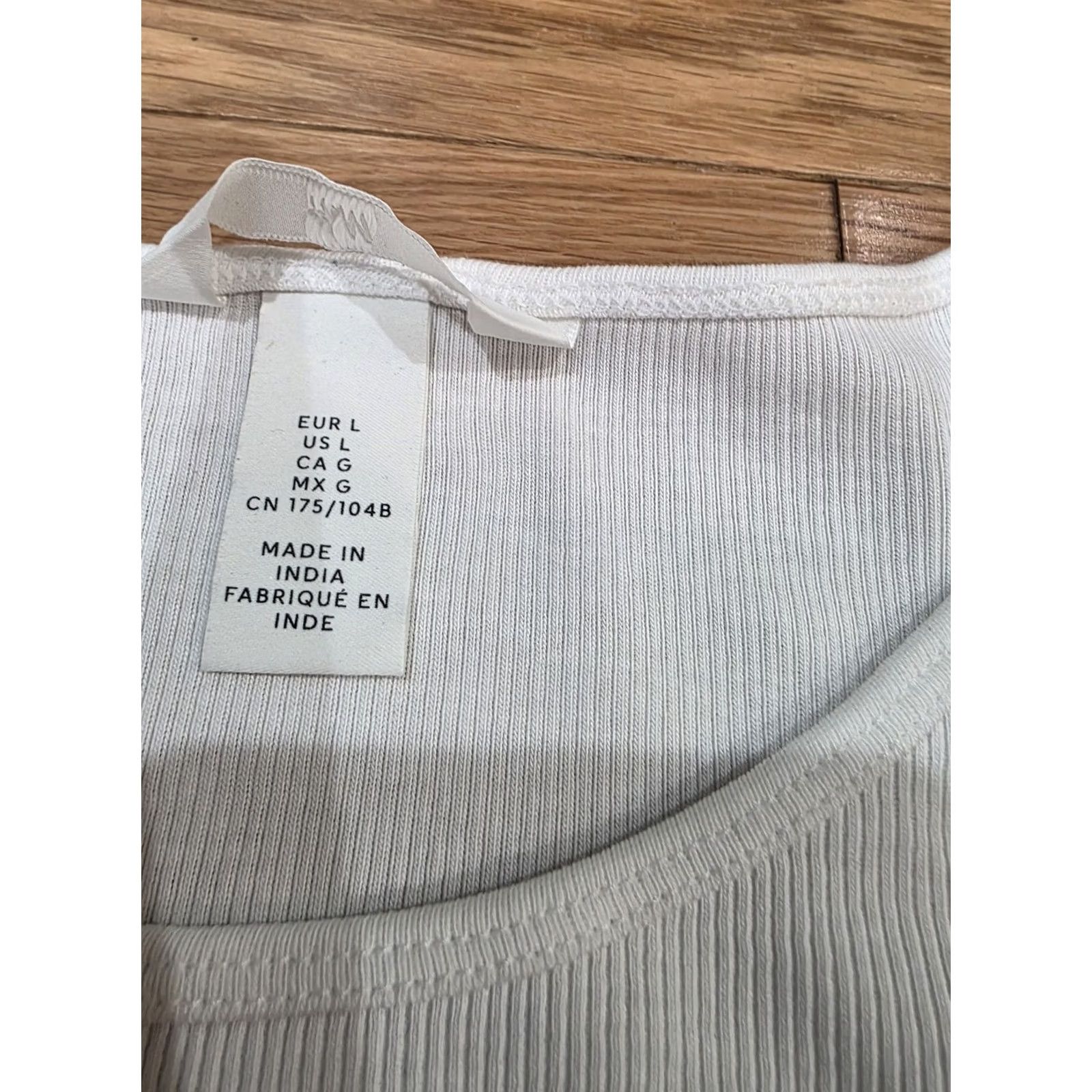 H&M H&M Ribbed Cotton Top Long Sleeve Large White Women T-Shirt L Regular Cotton Size L / US 10 / IT 46 - 6 Thumbnail